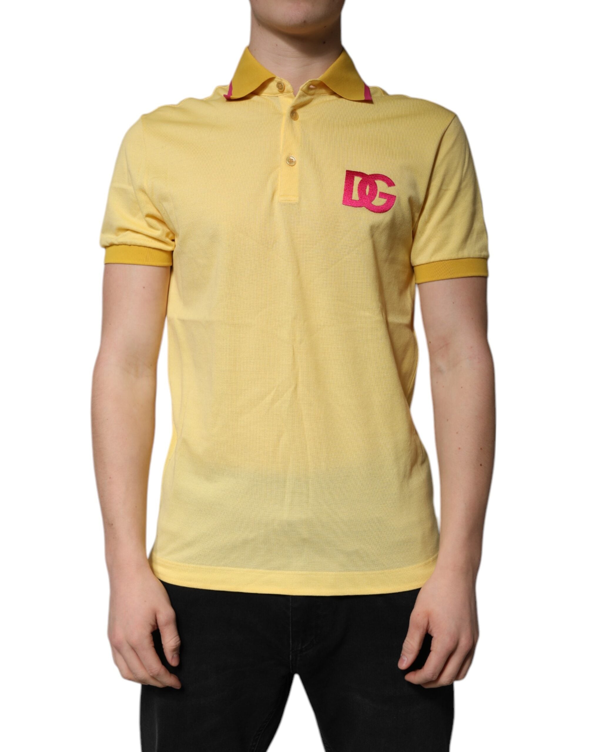 Dolce & Gabbana Yellow Cotton Logo Collared Polo T-shirt Dolce & Gabbana
