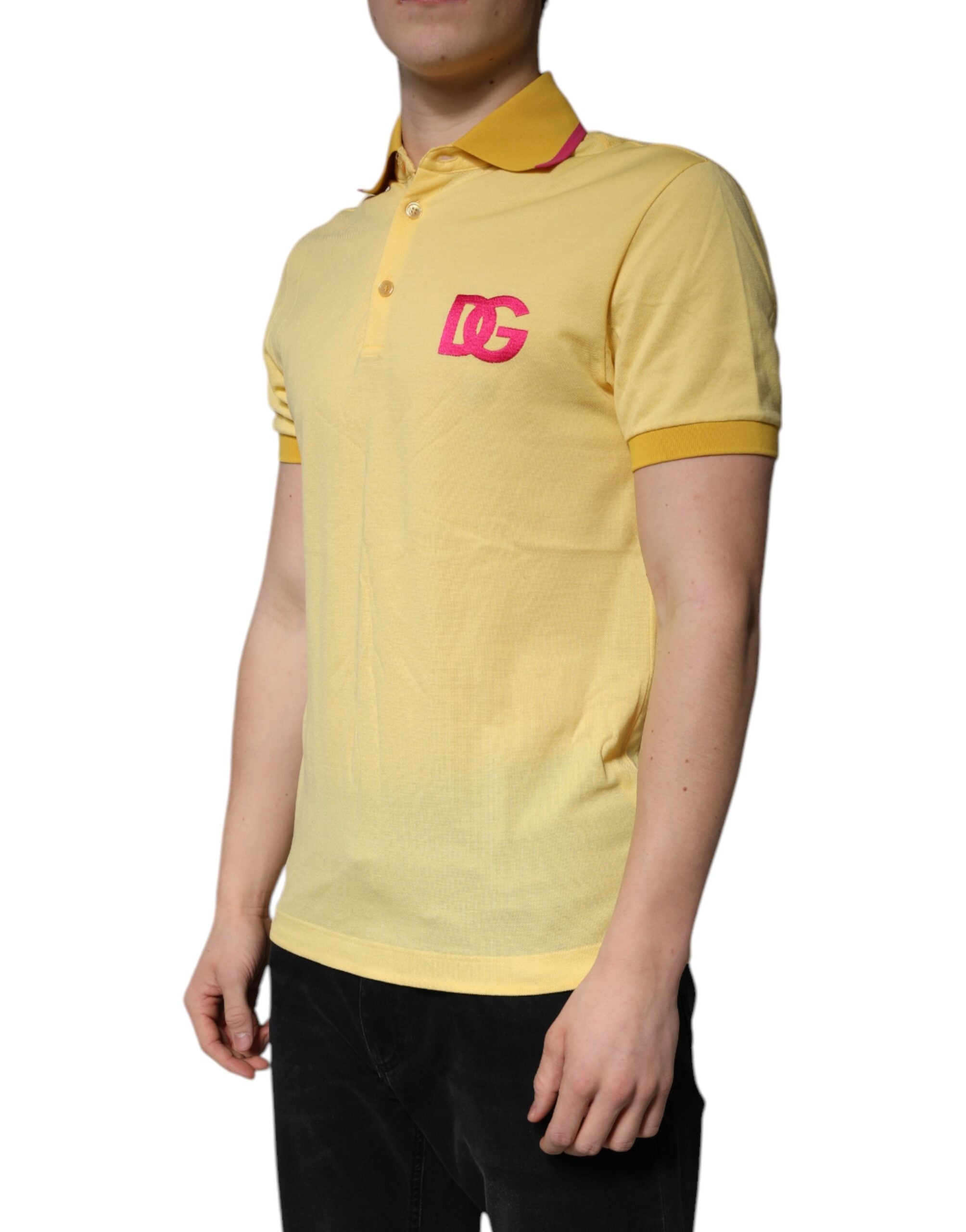 Dolce & Gabbana Yellow Cotton Logo Collared Polo T-shirt Dolce & Gabbana