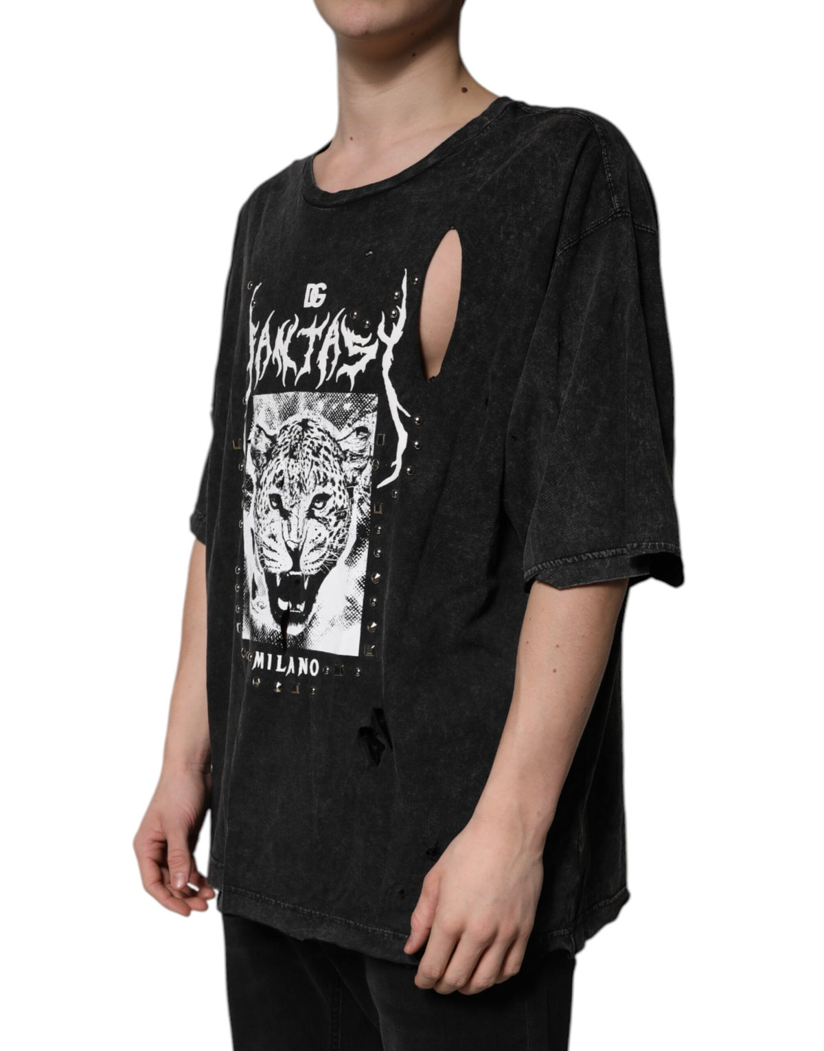 Dolce & Gabbana Black Graphic Print Cotton Crew Neck T-shirt