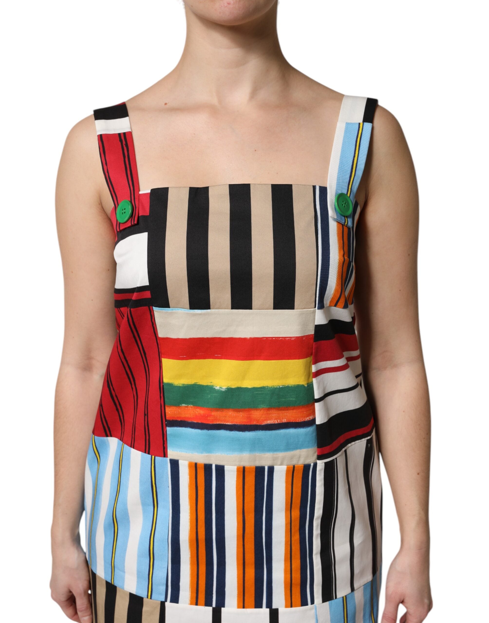 Dolce & Gabbana Multicolor Cotton Stripe Sleeveless Dress Dolce & Gabbana