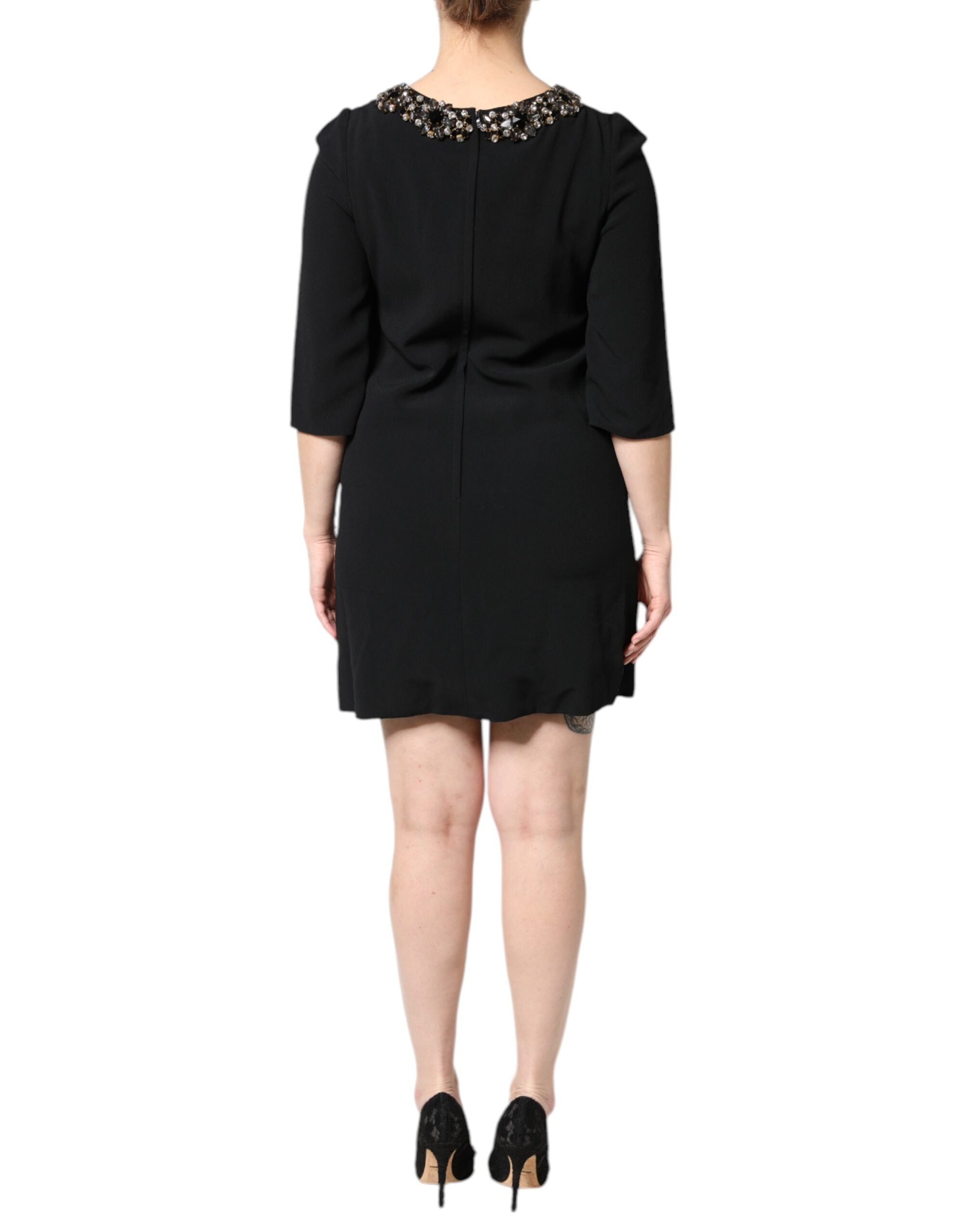 Dolce & Gabbana Black Crystal Embellished Round Neck Mini Dress Dolce & Gabbana