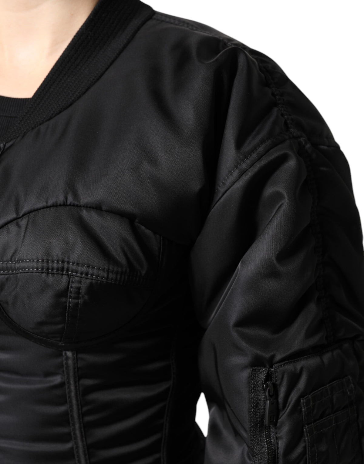 Dolce & Gabbana Black Nylon Full Zip Bustier Corset Jacket