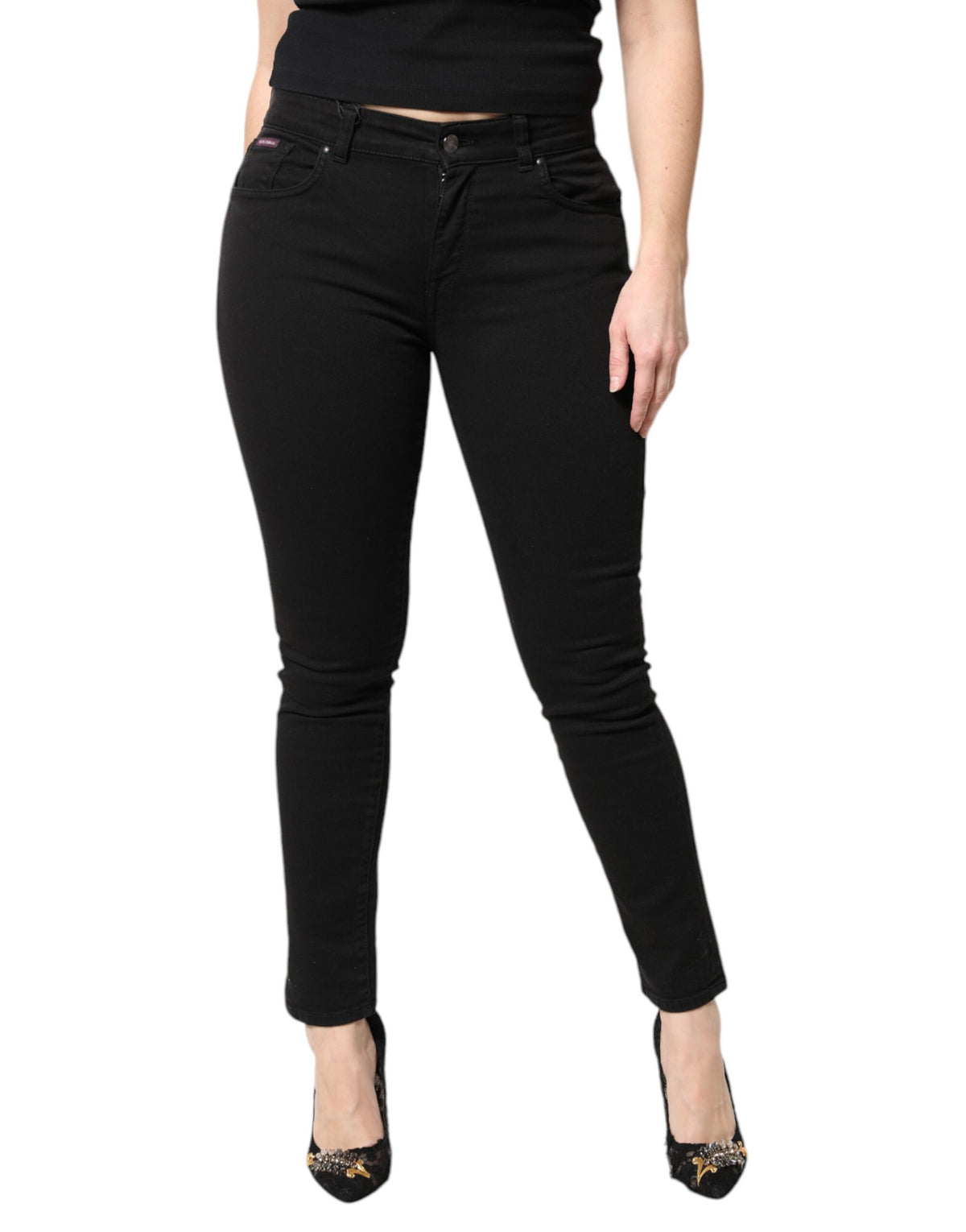 Dolce & Gabbana Black Cotton Mid Waisted Skinny Denim Jeans