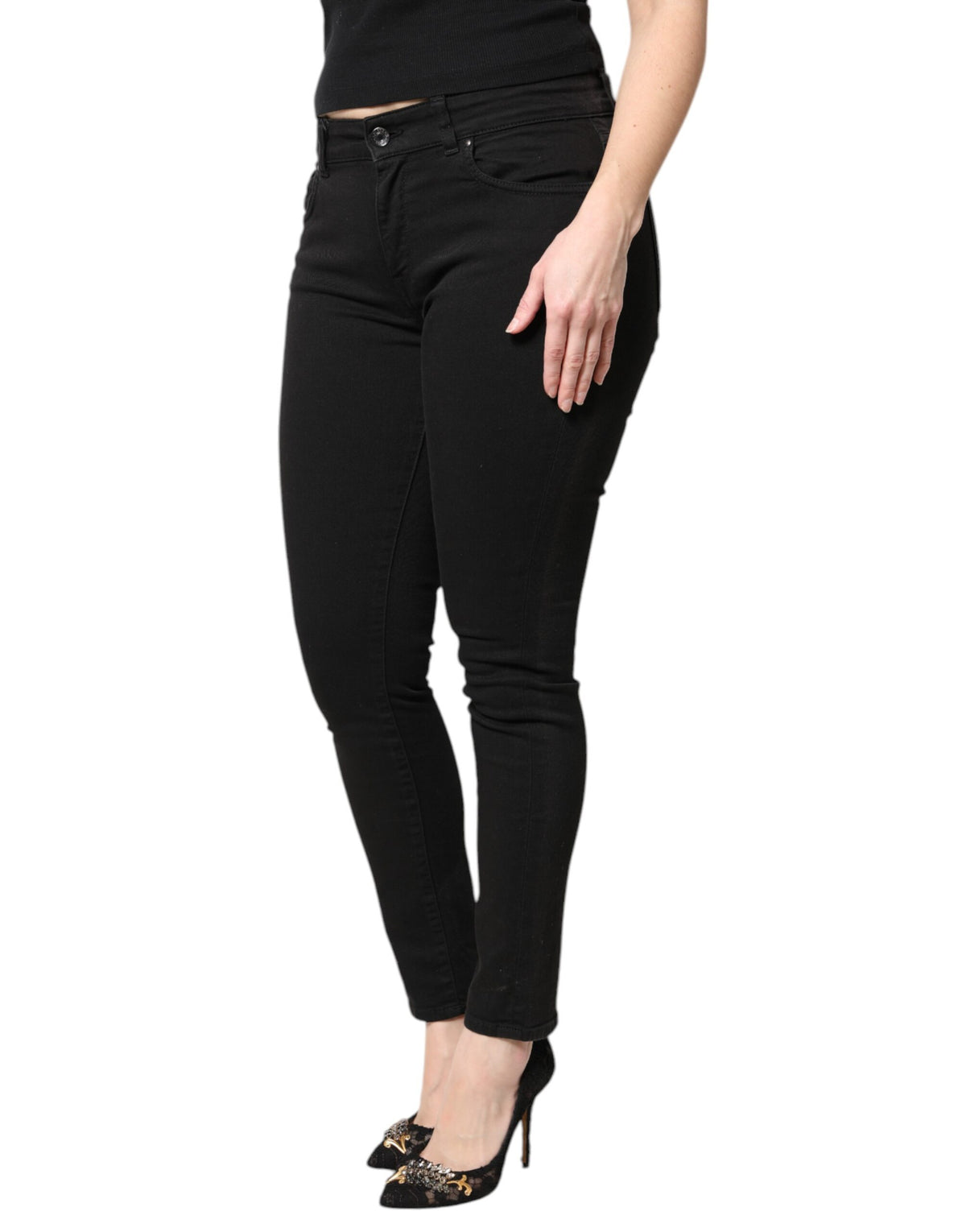 Dolce & Gabbana Black Cotton Mid Waisted Skinny Denim Jeans