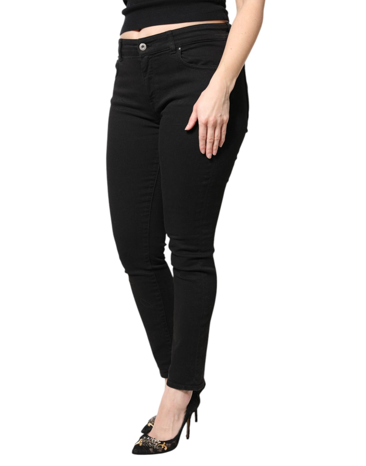 Dolce & Gabbana Black Cotton Mid Waisted Skinny Denim Jeans