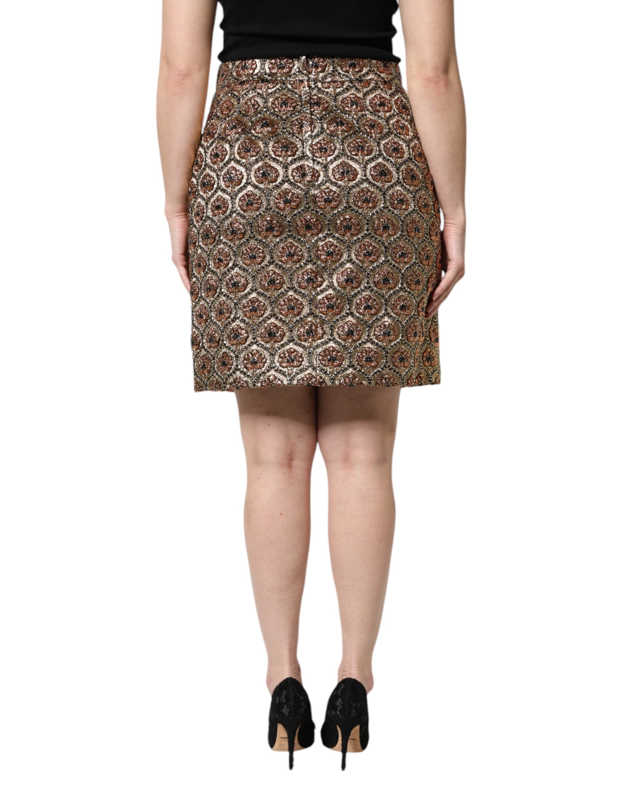 Dolce & Gabbana Brown Polyester Brocade A-line Mini Skirt Dolce & Gabbana