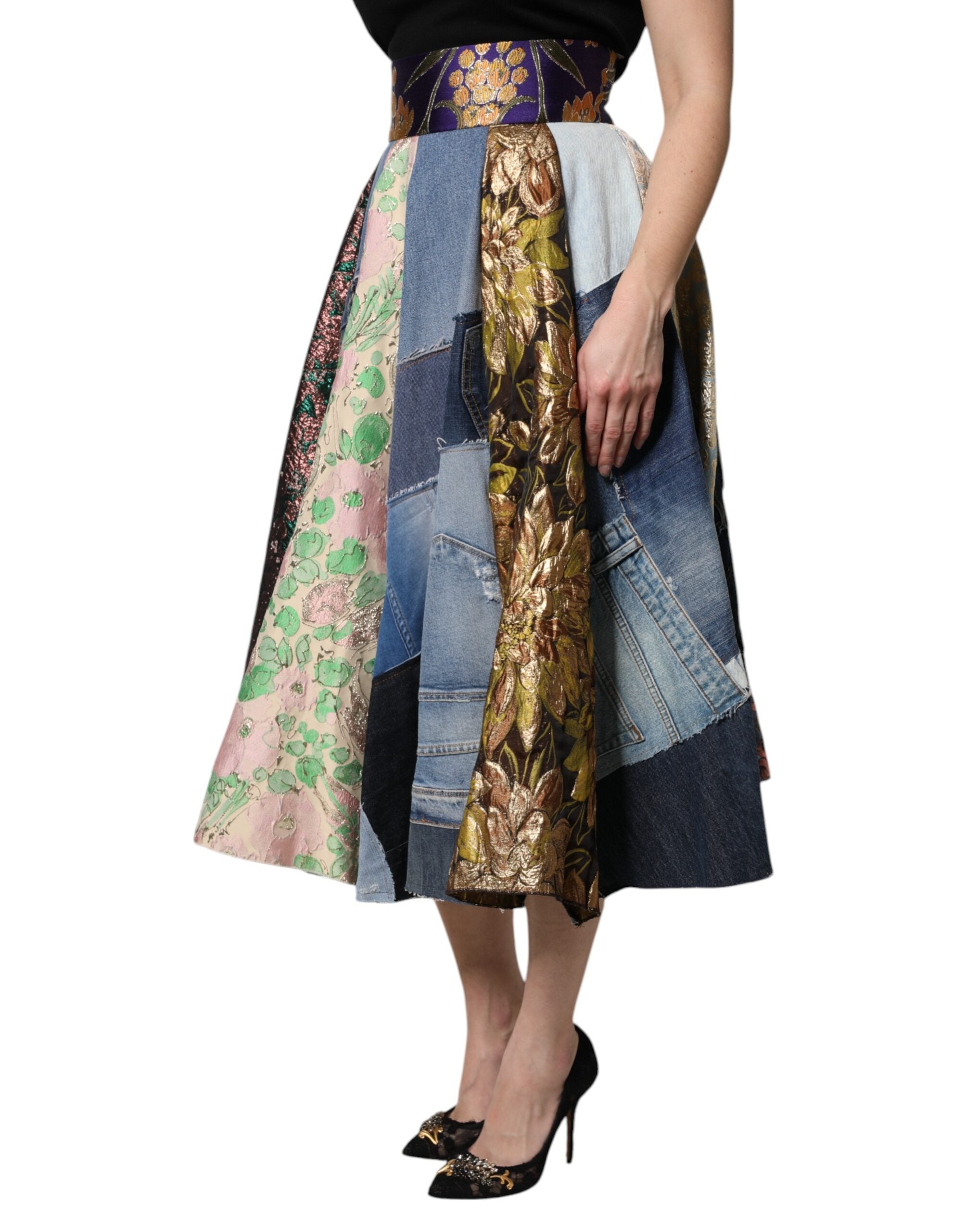 Dolce & Gabbana Multicolor Patchwork High Waisted Midi Skirt Dolce & Gabbana