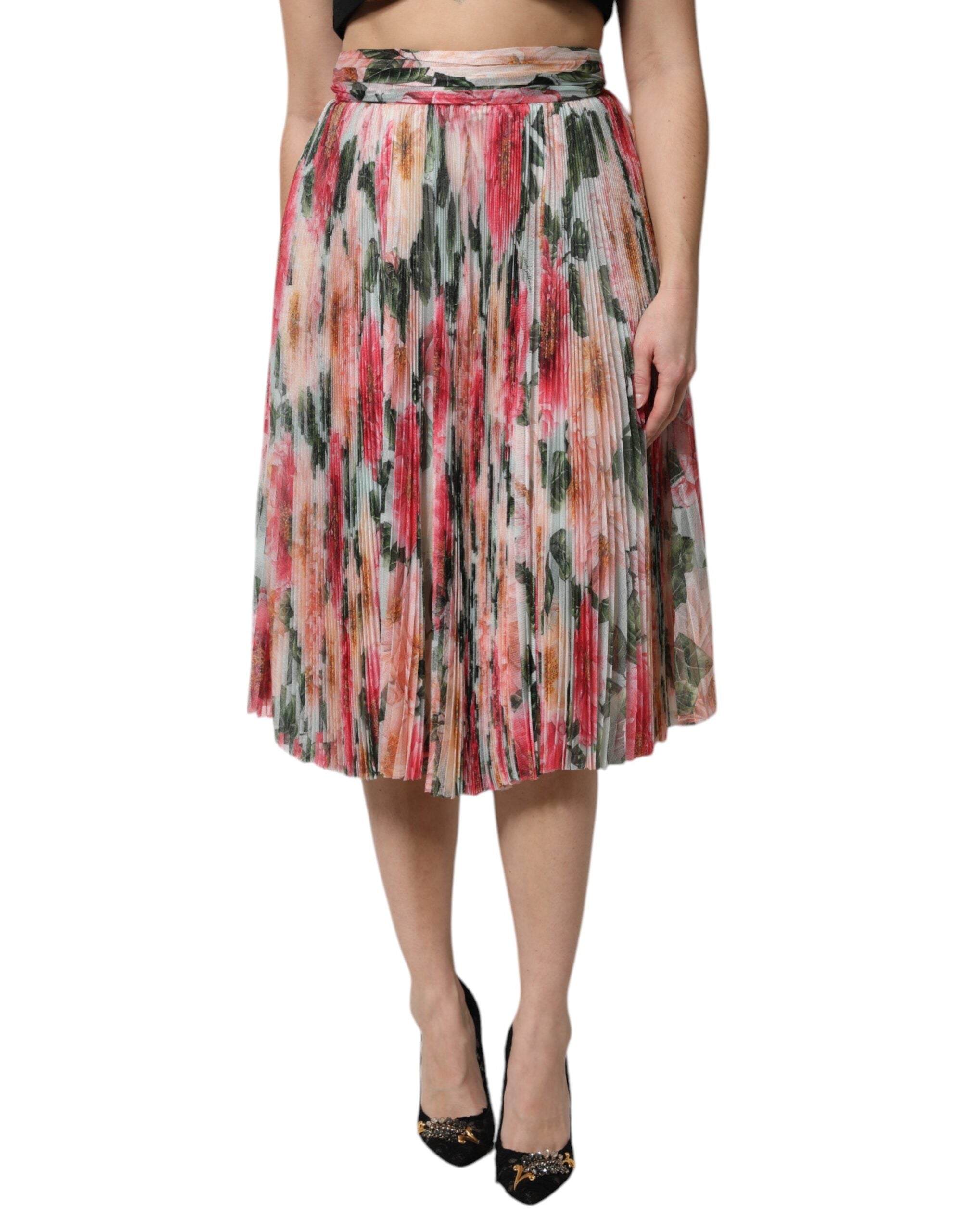 Dolce & Gabbana Multicolor Silk Floral High Waist Midi Skirt Dolce & Gabbana