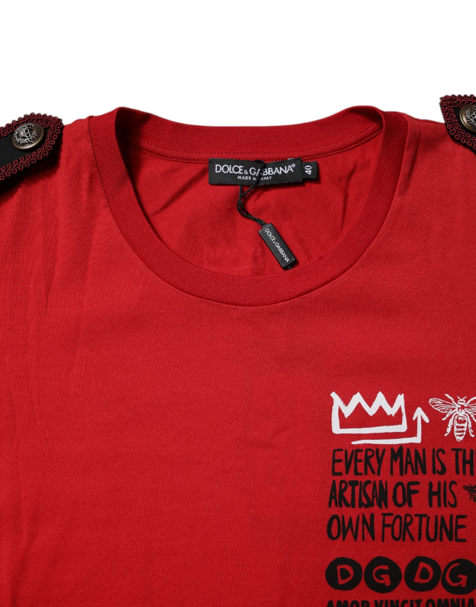 Dolce & Gabbana Red Cotton Graphic Print Crew Neck T-shirt Dolce & Gabbana
