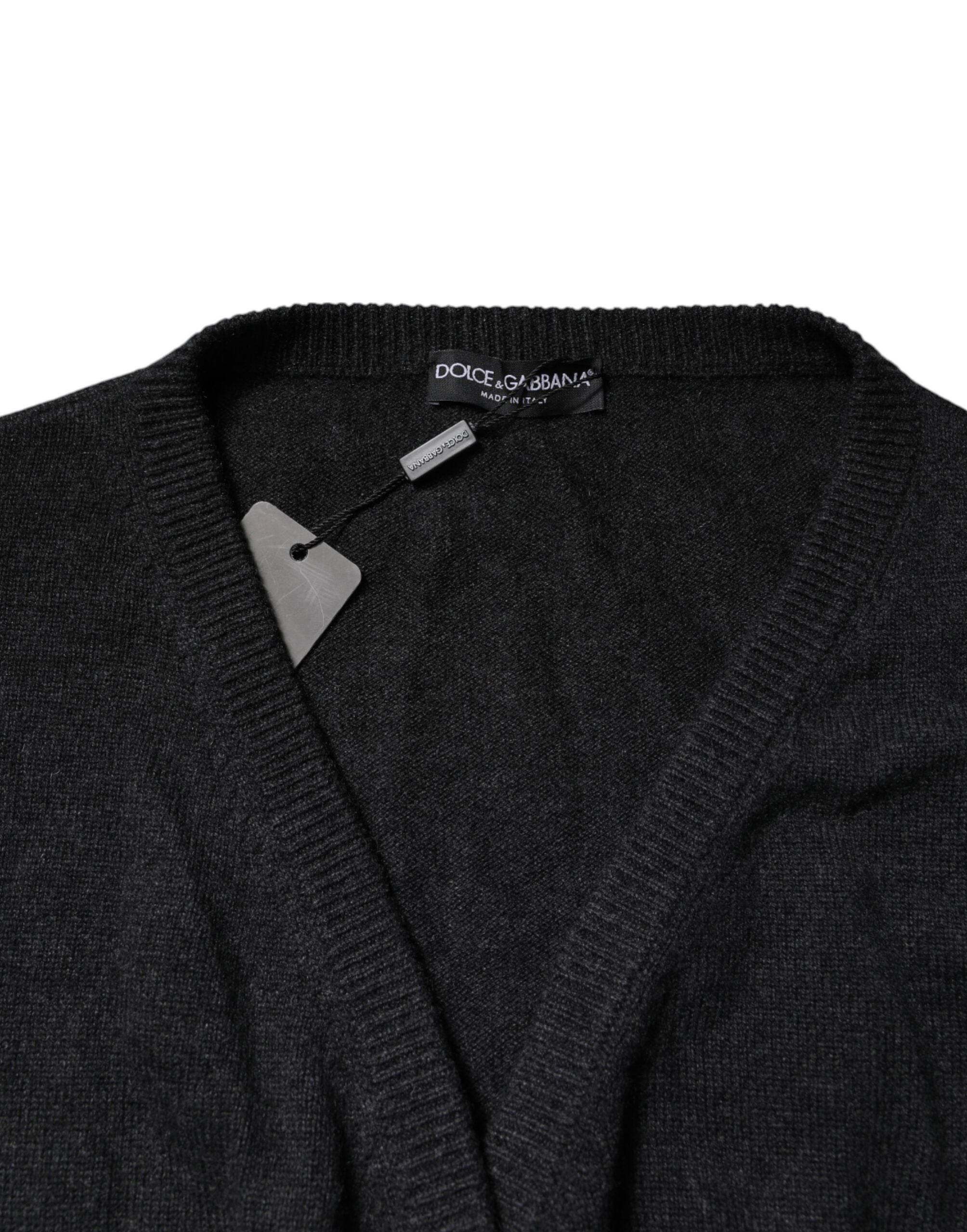 Dolce & Gabbana Grey Cashmere Deep V-neck Pullover Sweater Dolce & Gabbana