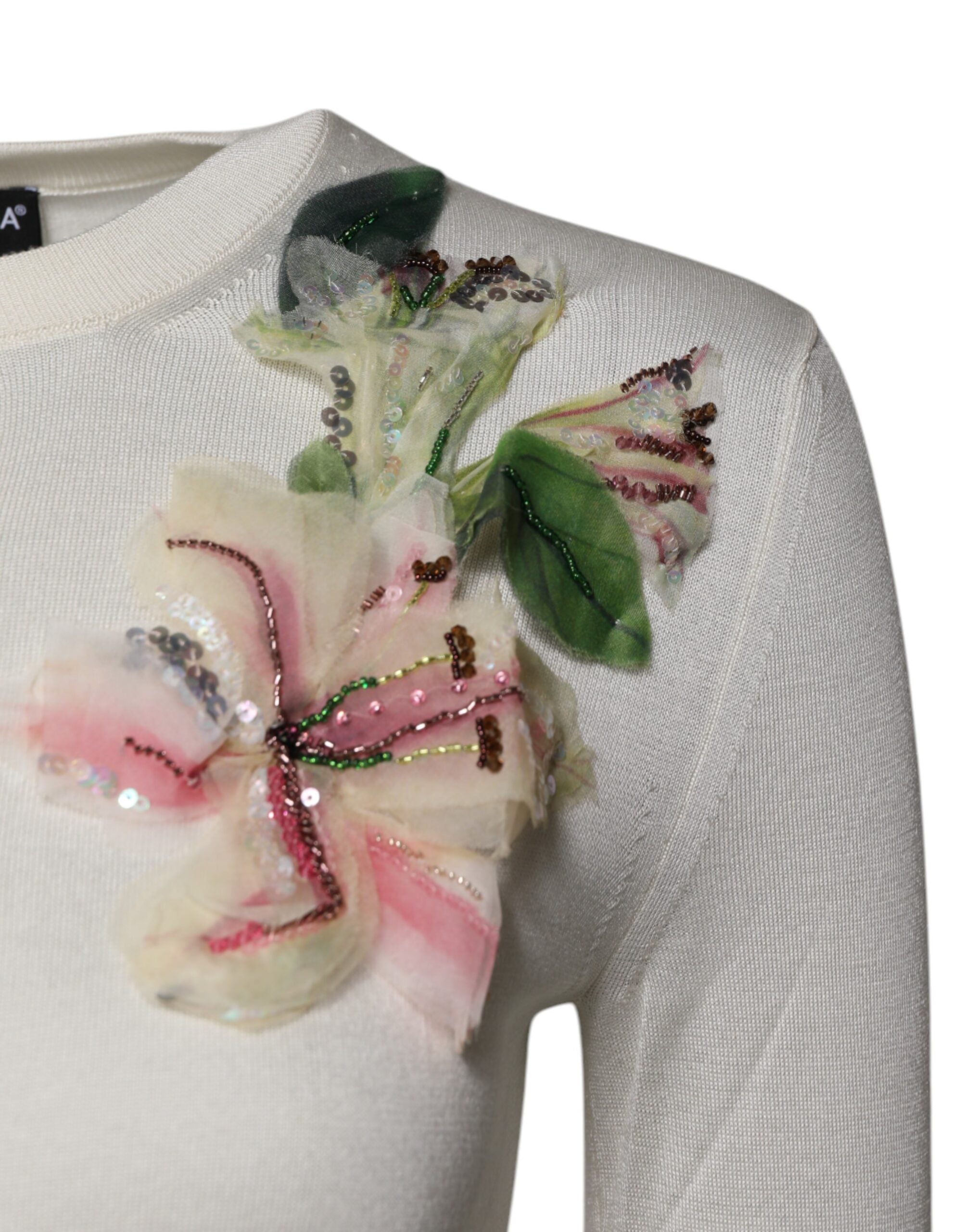 Dolce & Gabbana Cream Floral Silk Embellished Cardigan Sweater Dolce & Gabbana