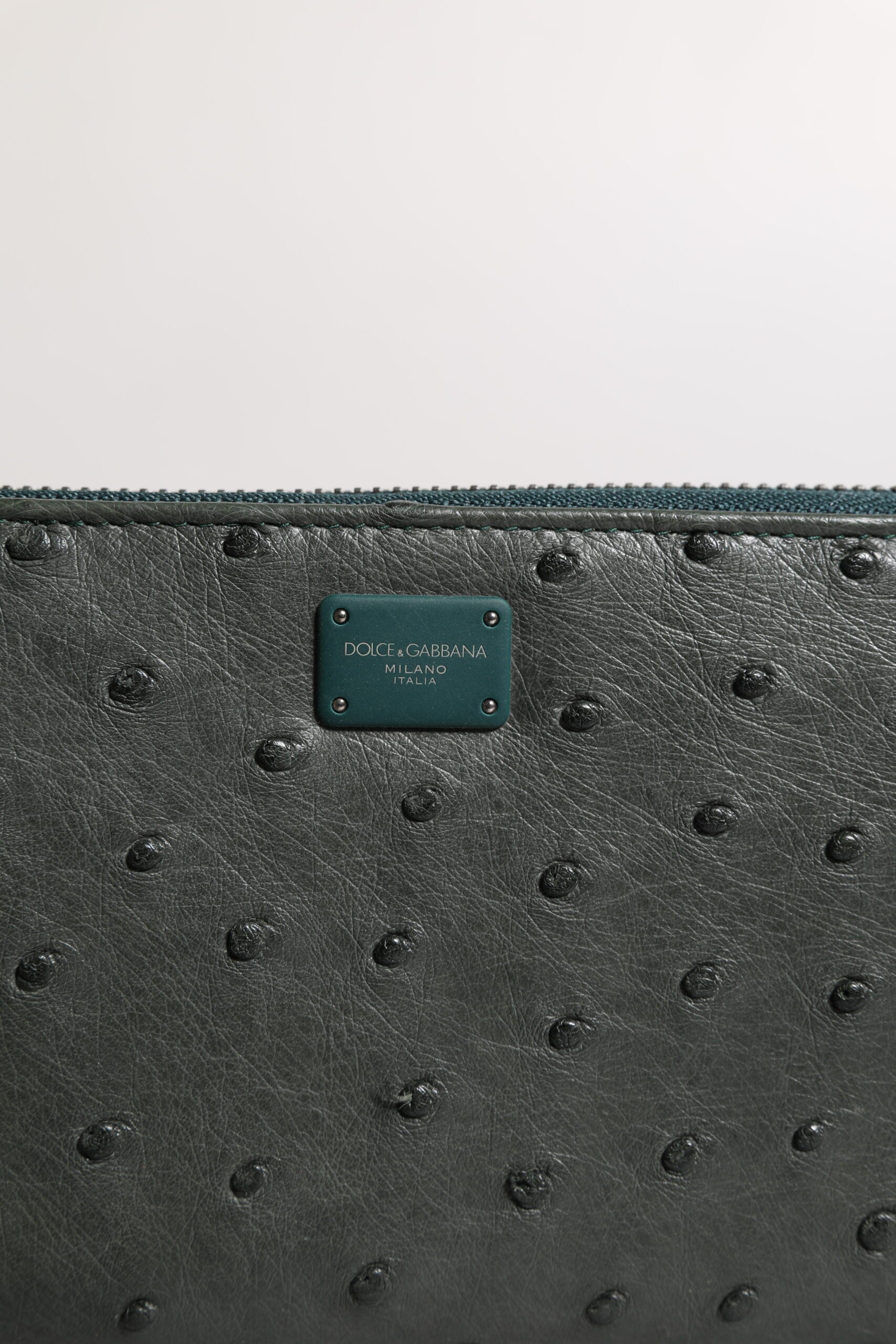 Dolce & Gabbana Green Ostrich Logo Plaque Zip Around Continental Wallet Dolce & Gabbana