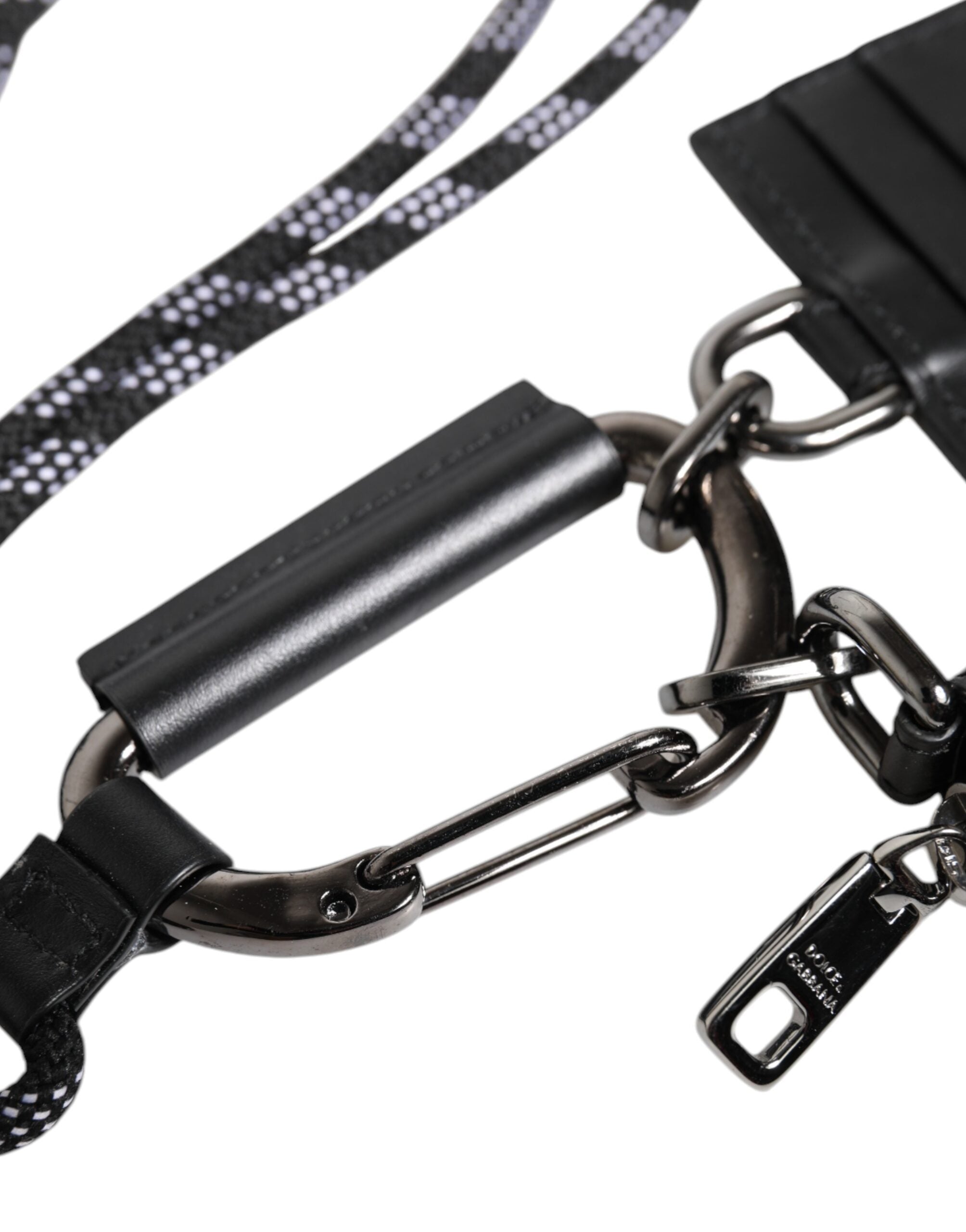 Dolce & Gabbana Black Leather Lanyard Zip Around Card Holder Wallet Dolce & Gabbana
