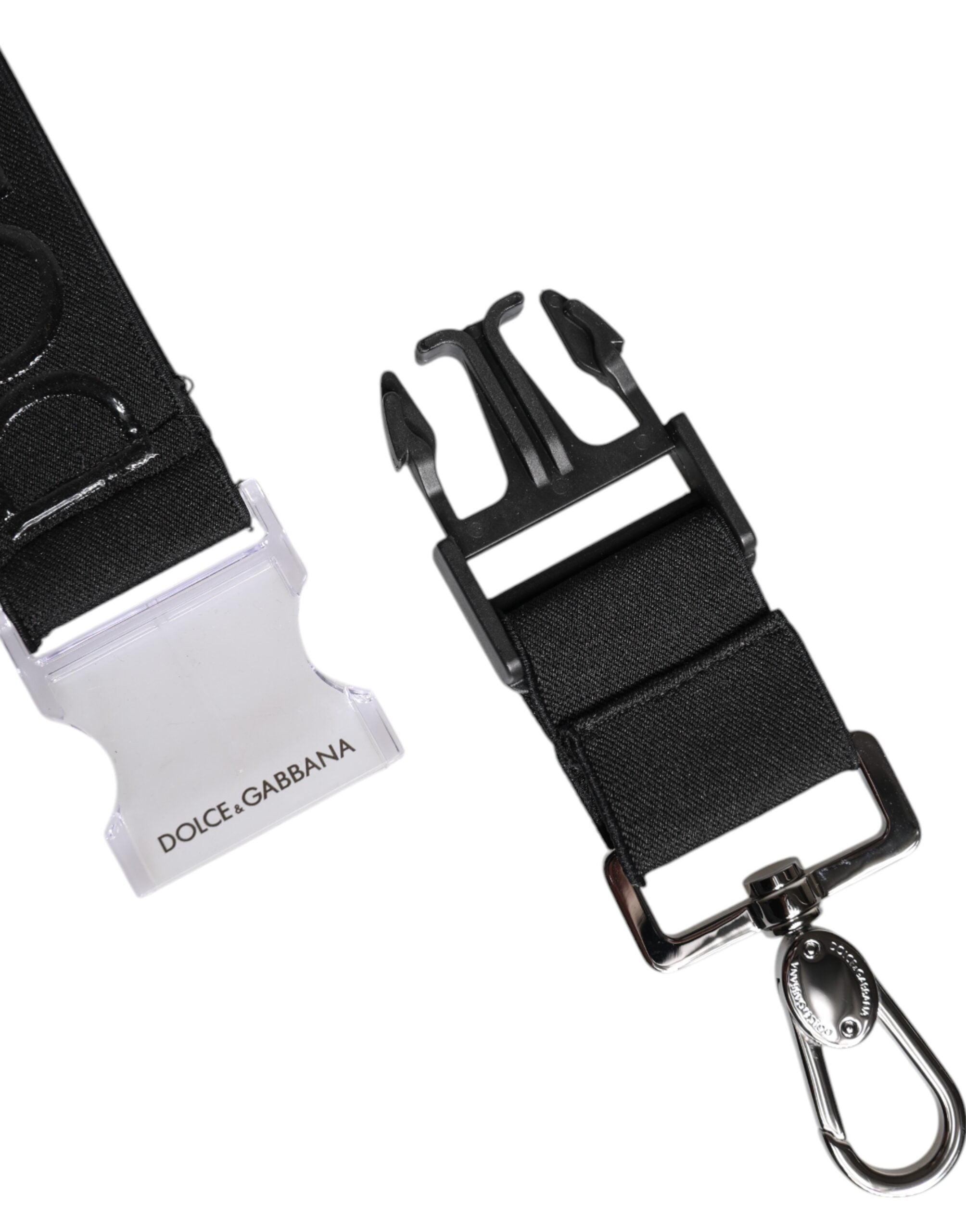 Dolce & Gabbana Black Stretch Polyester Rubberised DG Logo Keychain Dolce & Gabbana
