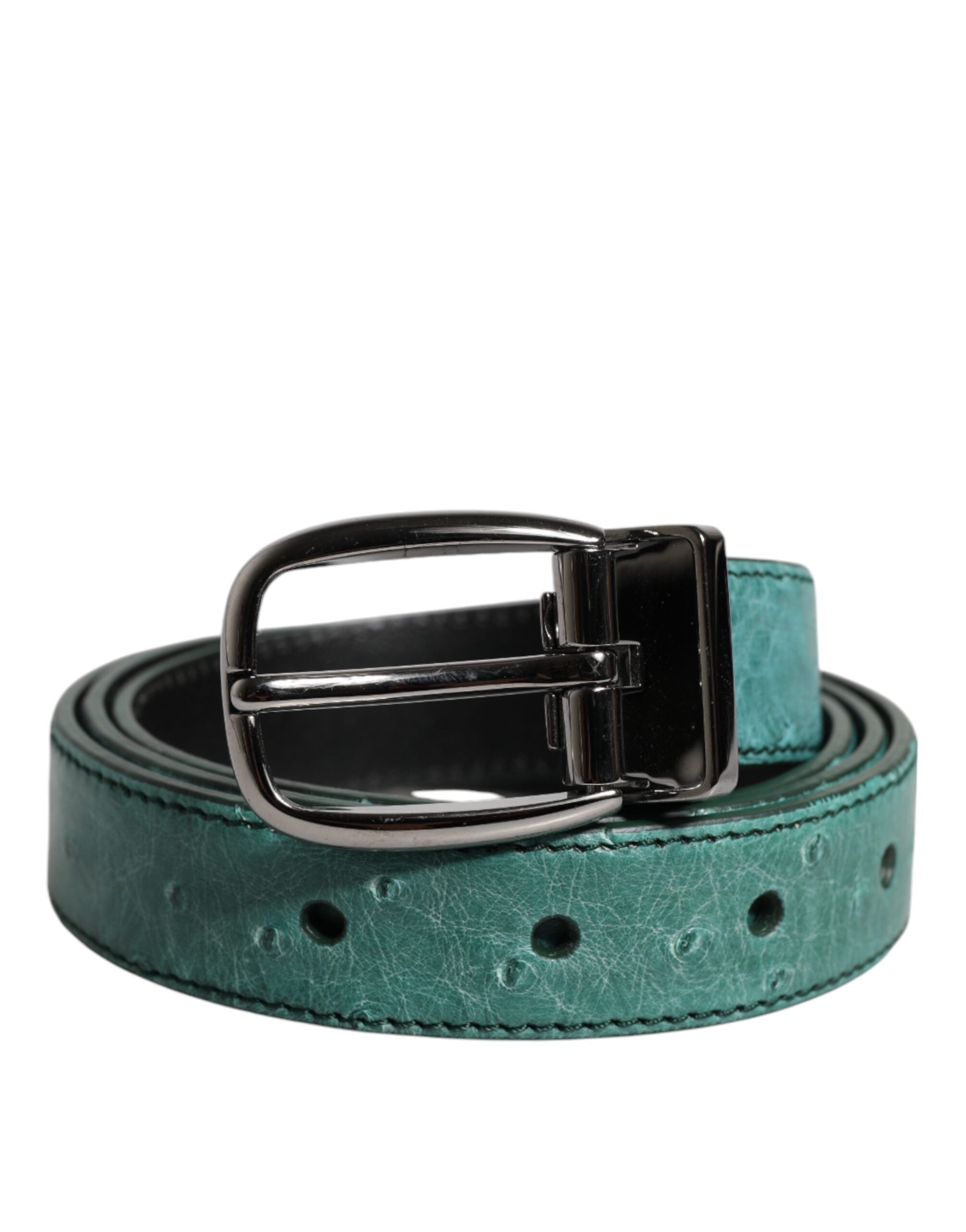 Dolce & Gabbana Green Leather Silver Tone Metal Buckle Belt Dolce & Gabbana