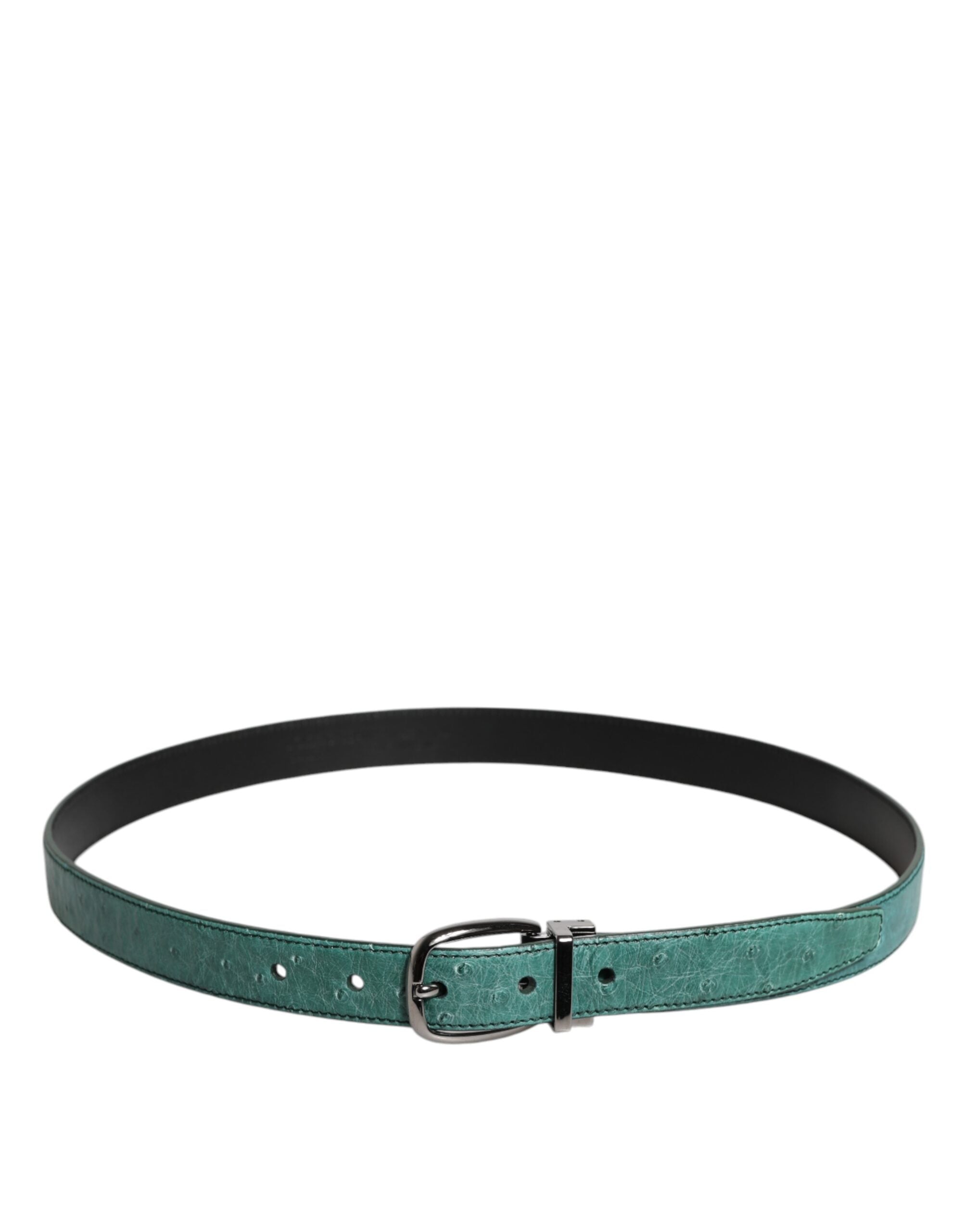 Dolce & Gabbana Green Leather Silver Tone Metal Buckle Belt Dolce & Gabbana