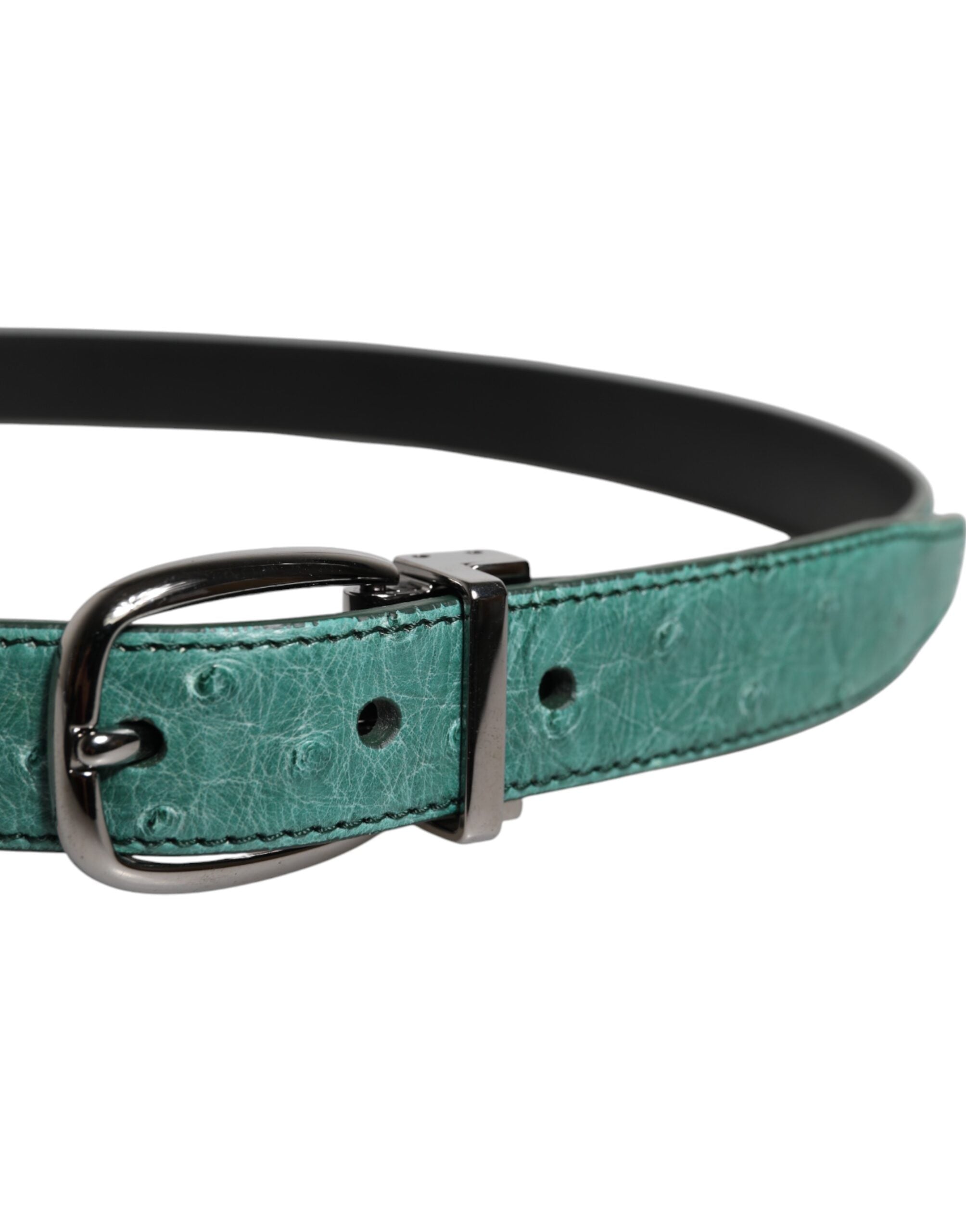Dolce & Gabbana Green Leather Silver Tone Metal Buckle Belt Dolce & Gabbana