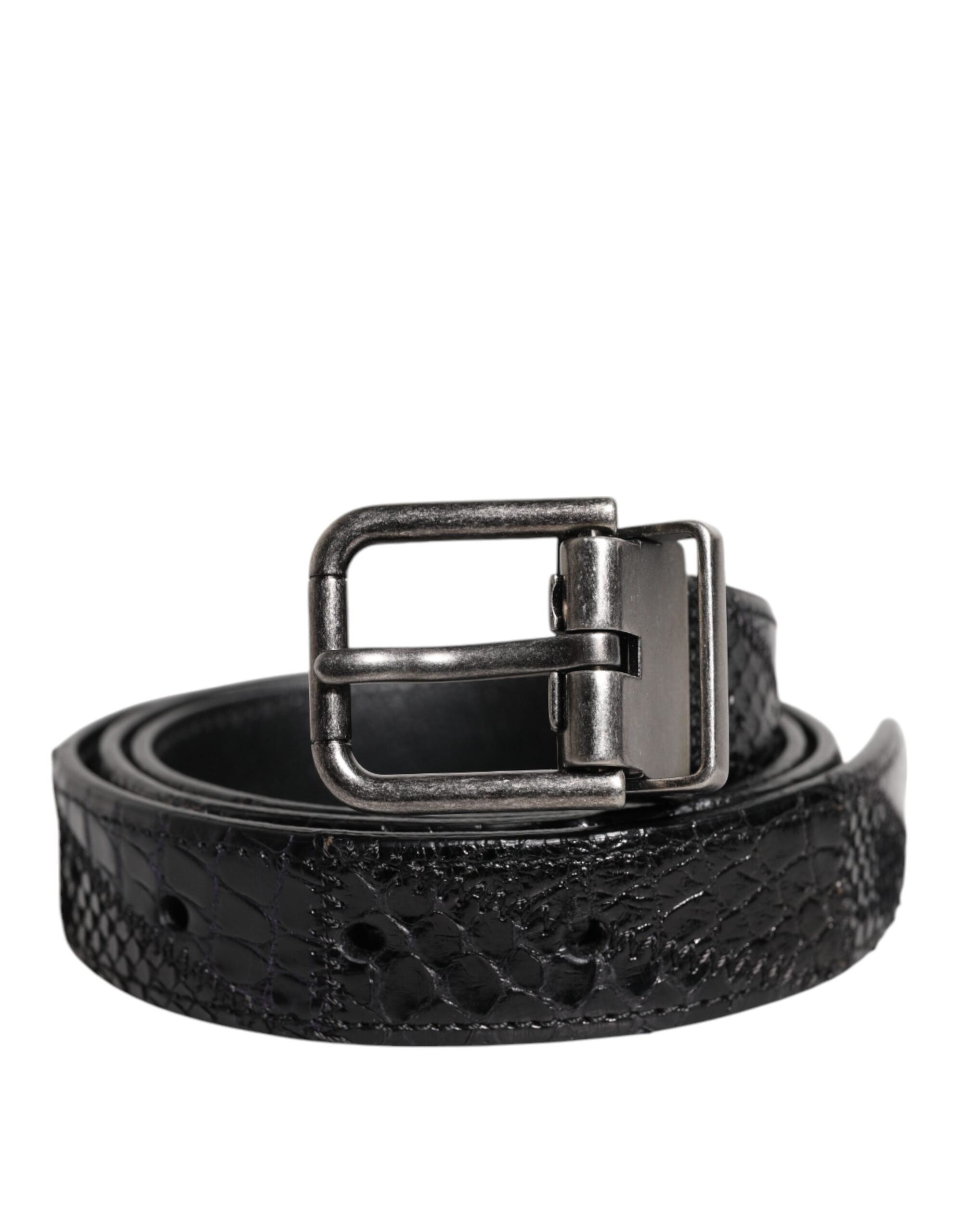 Dolce & Gabbana Black Exotic Leather Metal Logo Buckle Belt Dolce & Gabbana