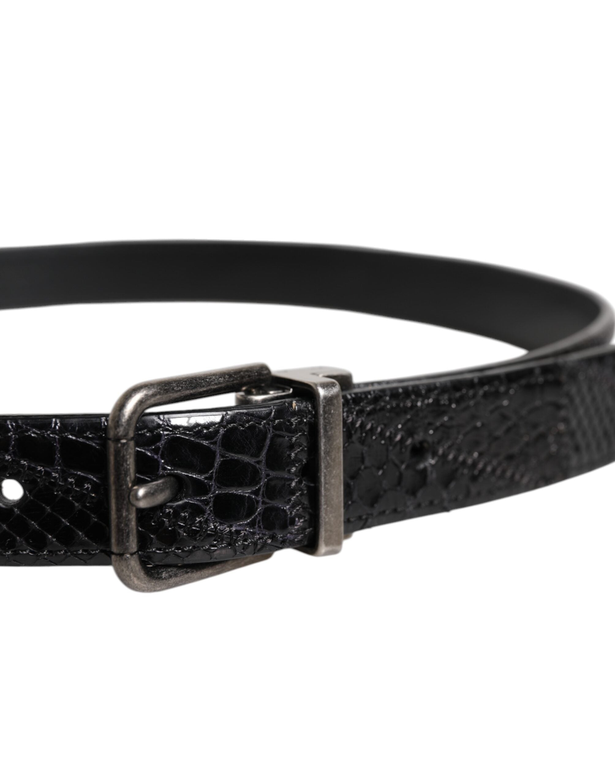 Dolce & Gabbana Black Exotic Leather Metal Logo Buckle Belt Dolce & Gabbana