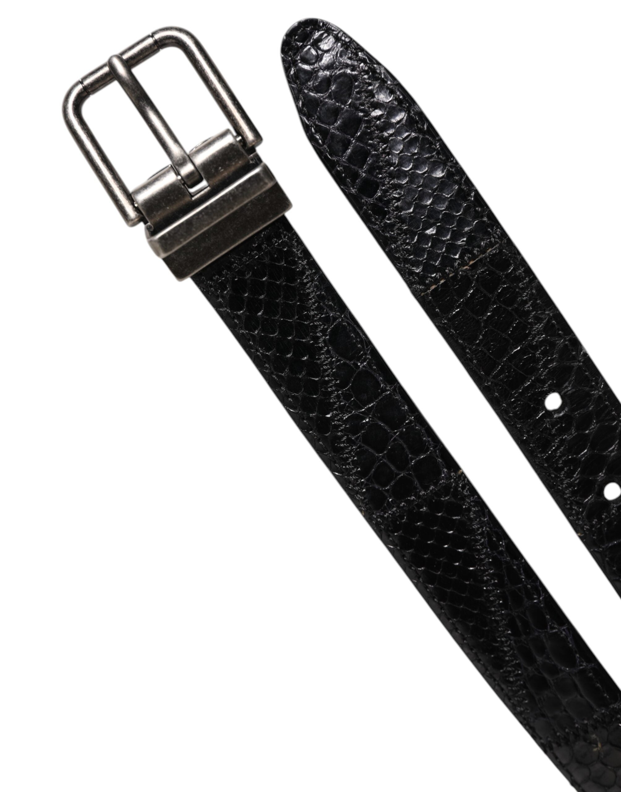 Dolce & Gabbana Black Exotic Leather Metal Logo Buckle Belt Dolce & Gabbana