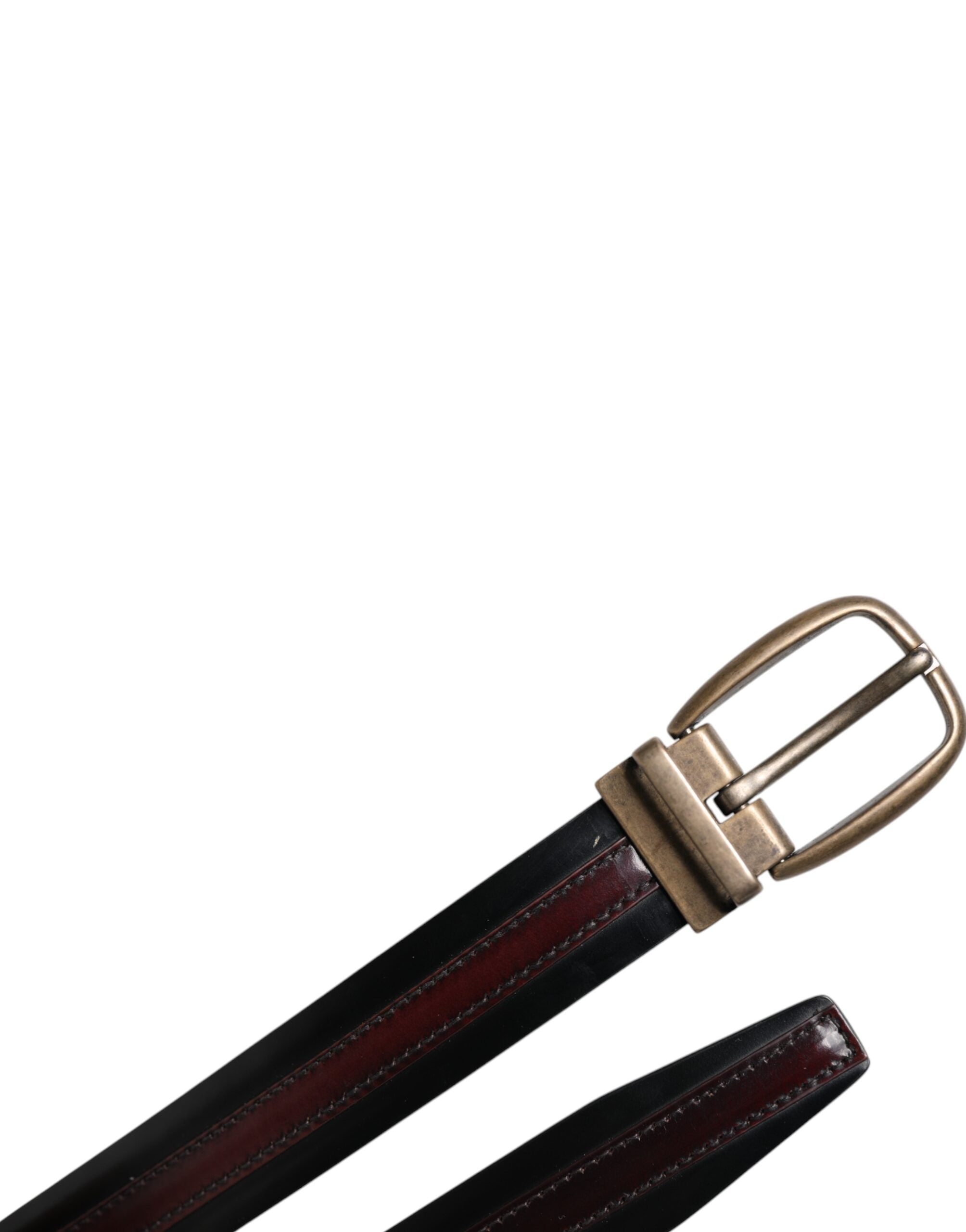 Dolce & Gabbana Black Burgundy Calfskin Metal Logo Buckle Belt Dolce & Gabbana