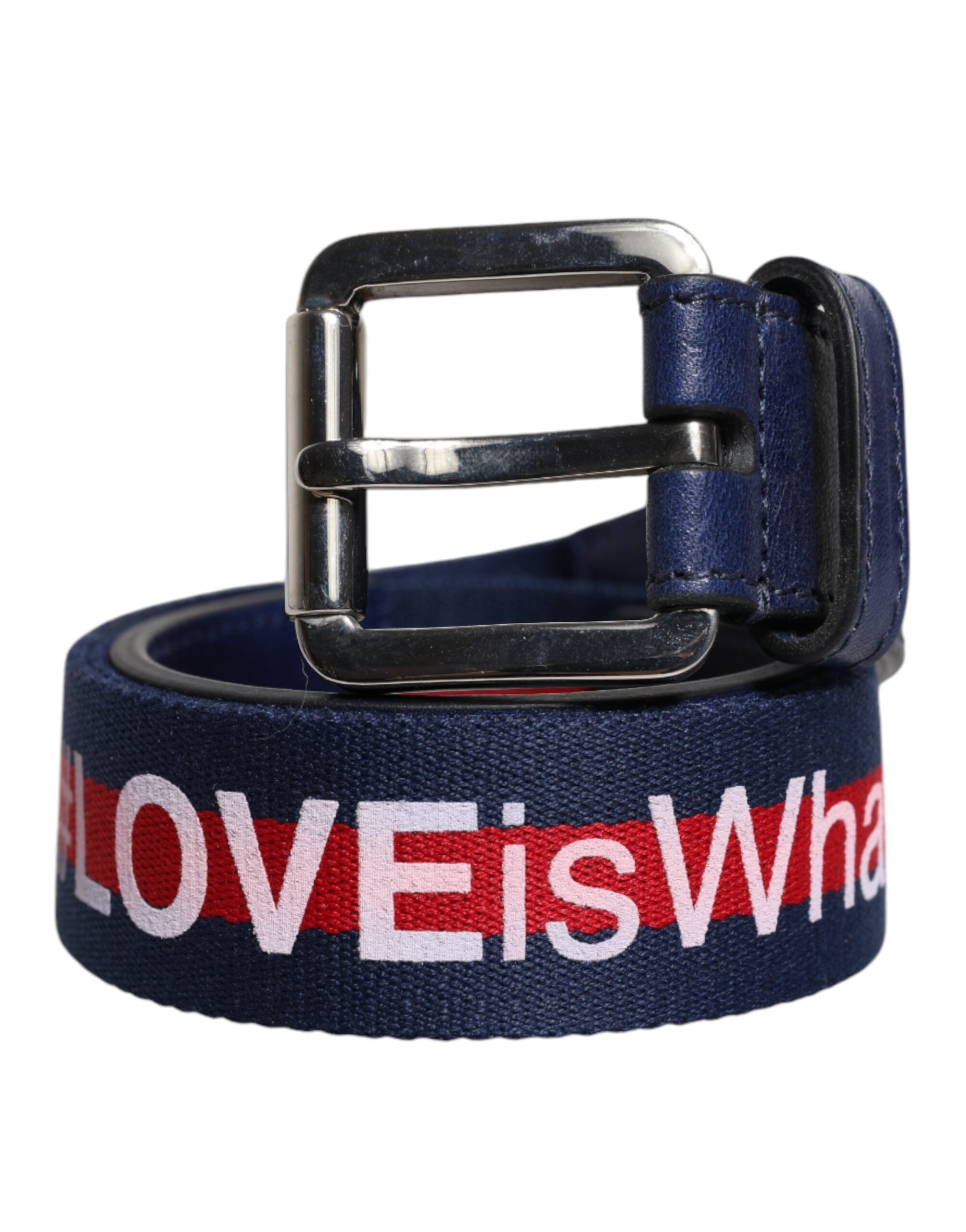 Dolce & Gabbana Blue Cotton Leather Printed Metal Buckle Belt Dolce & Gabbana
