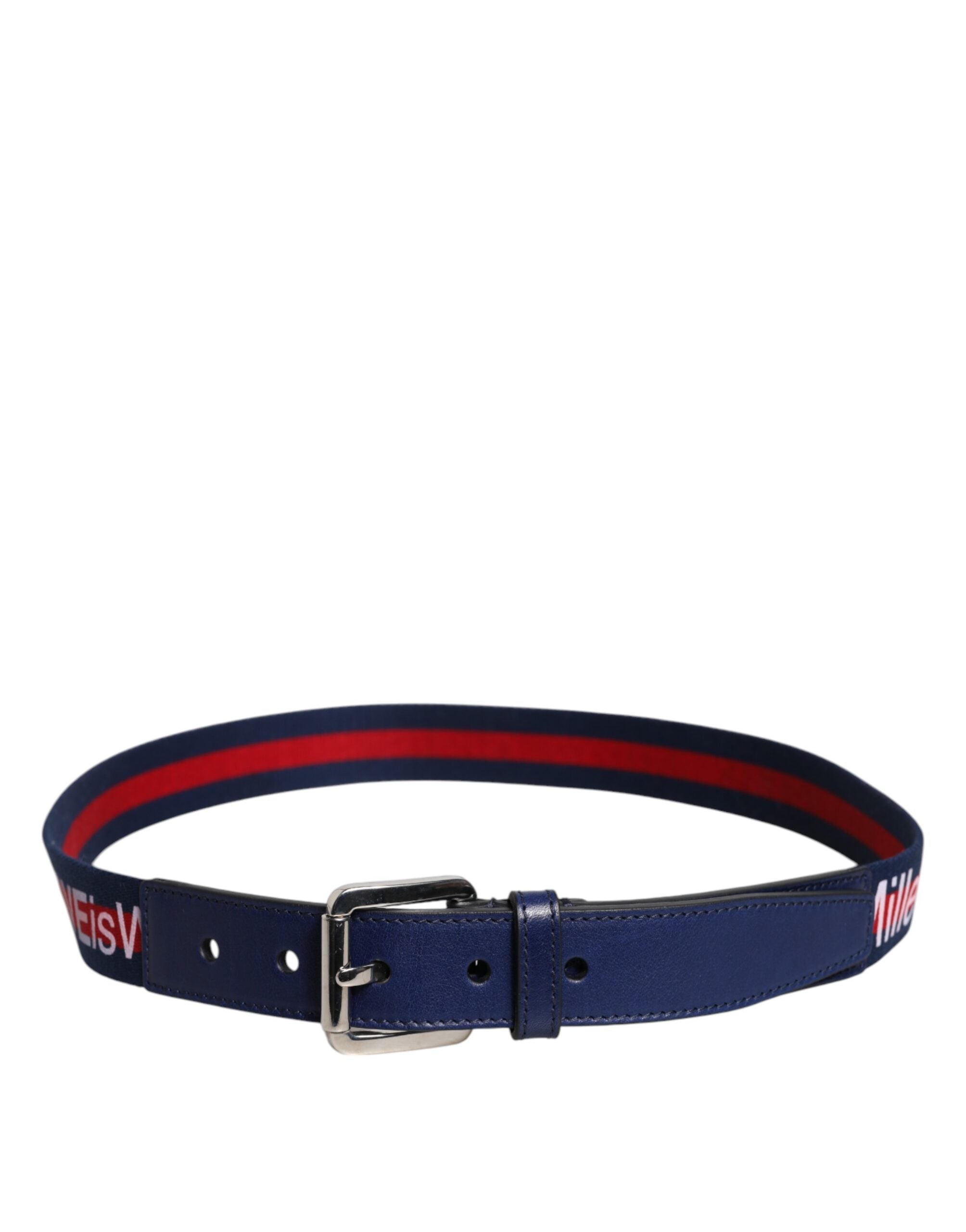 Dolce & Gabbana Blue Cotton Leather Printed Metal Buckle Belt Dolce & Gabbana