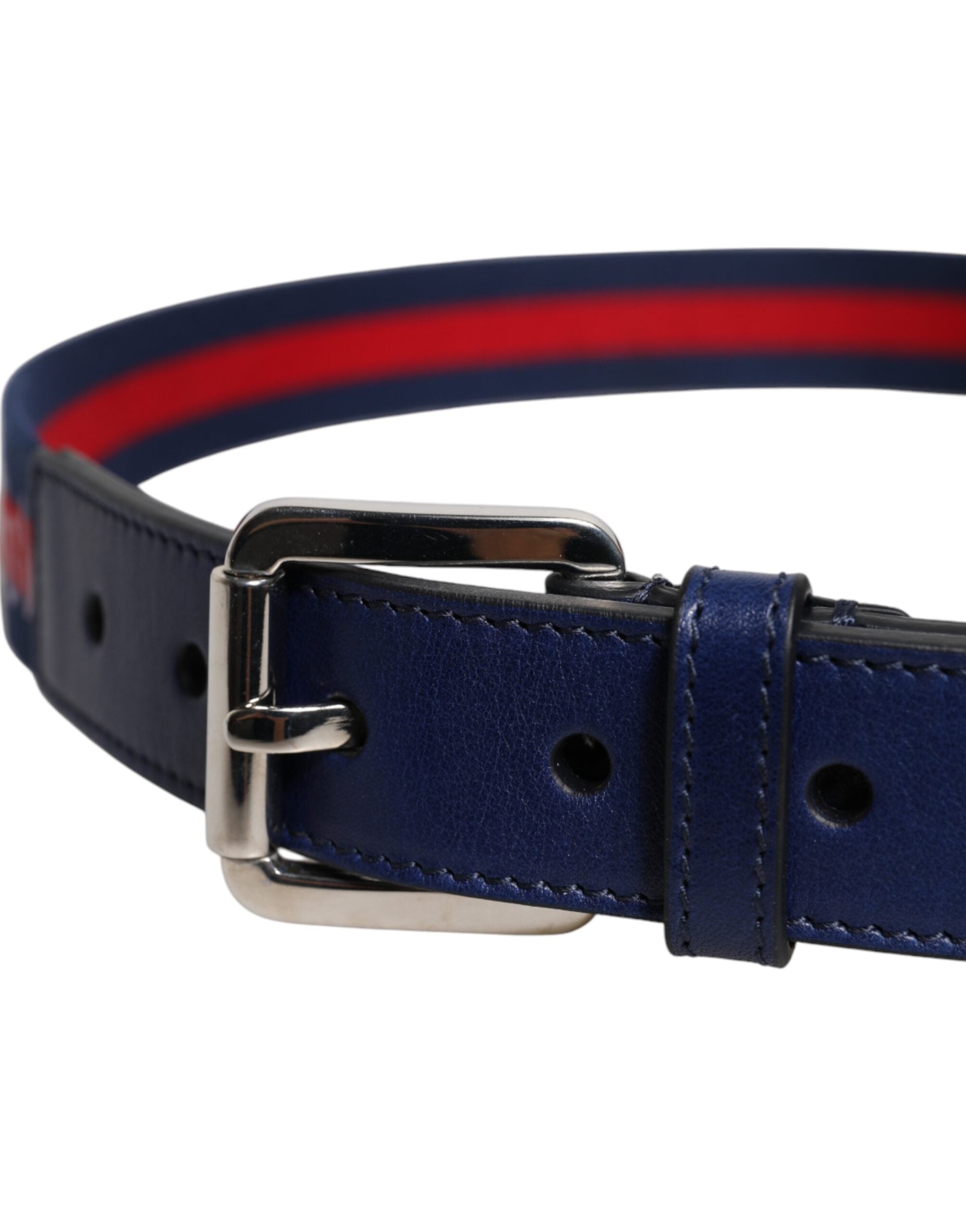Dolce & Gabbana Blue Cotton Leather Printed Metal Buckle Belt Dolce & Gabbana