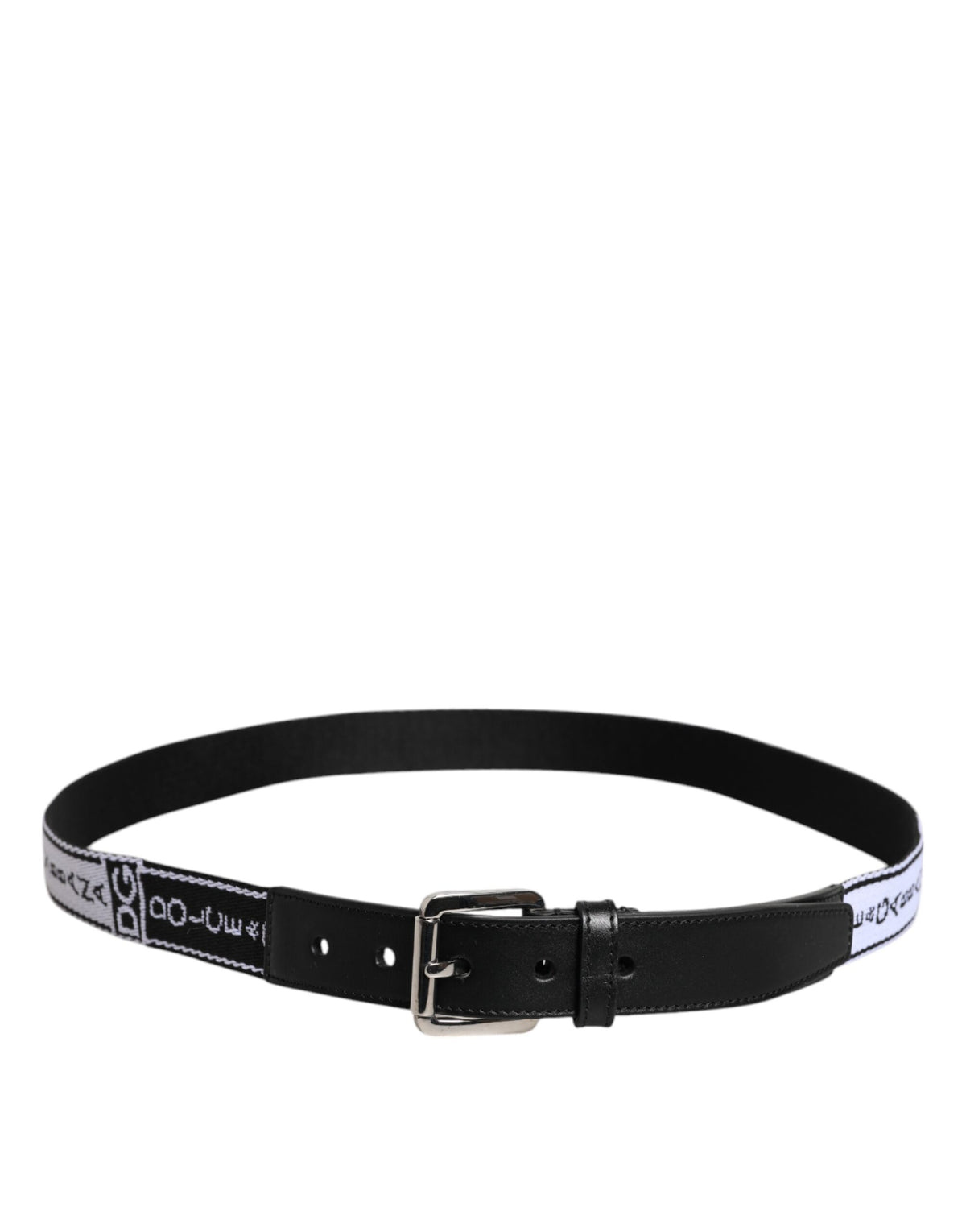 Dolce & Gabbana Black White Printed Metal Logo Buckle Belt