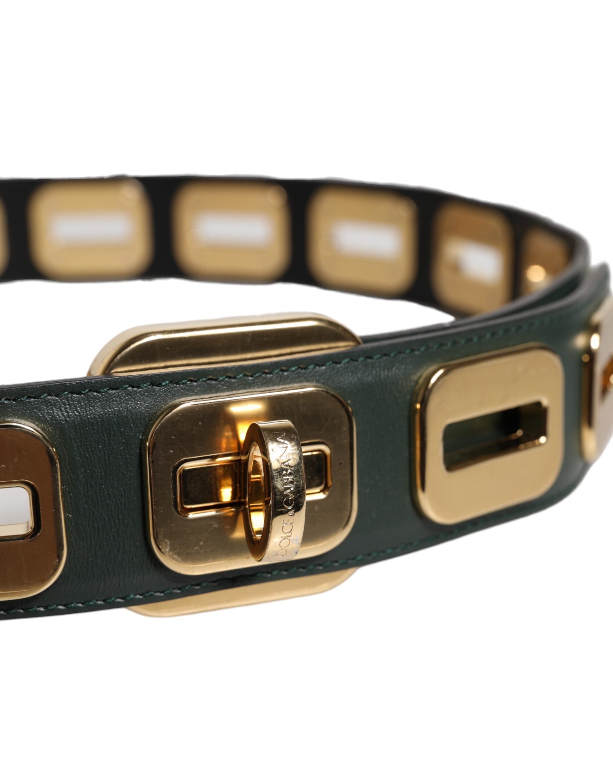 Dolce & Gabbana Green Leather Gold Tone Rotating Buckle Belt Dolce & Gabbana