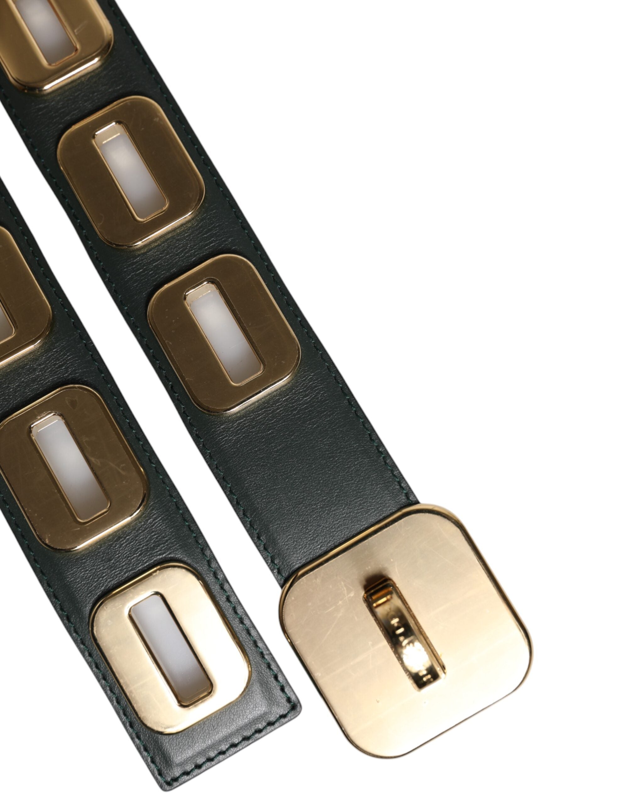 Dolce & Gabbana Green Leather Gold Tone Rotating Buckle Belt Dolce & Gabbana