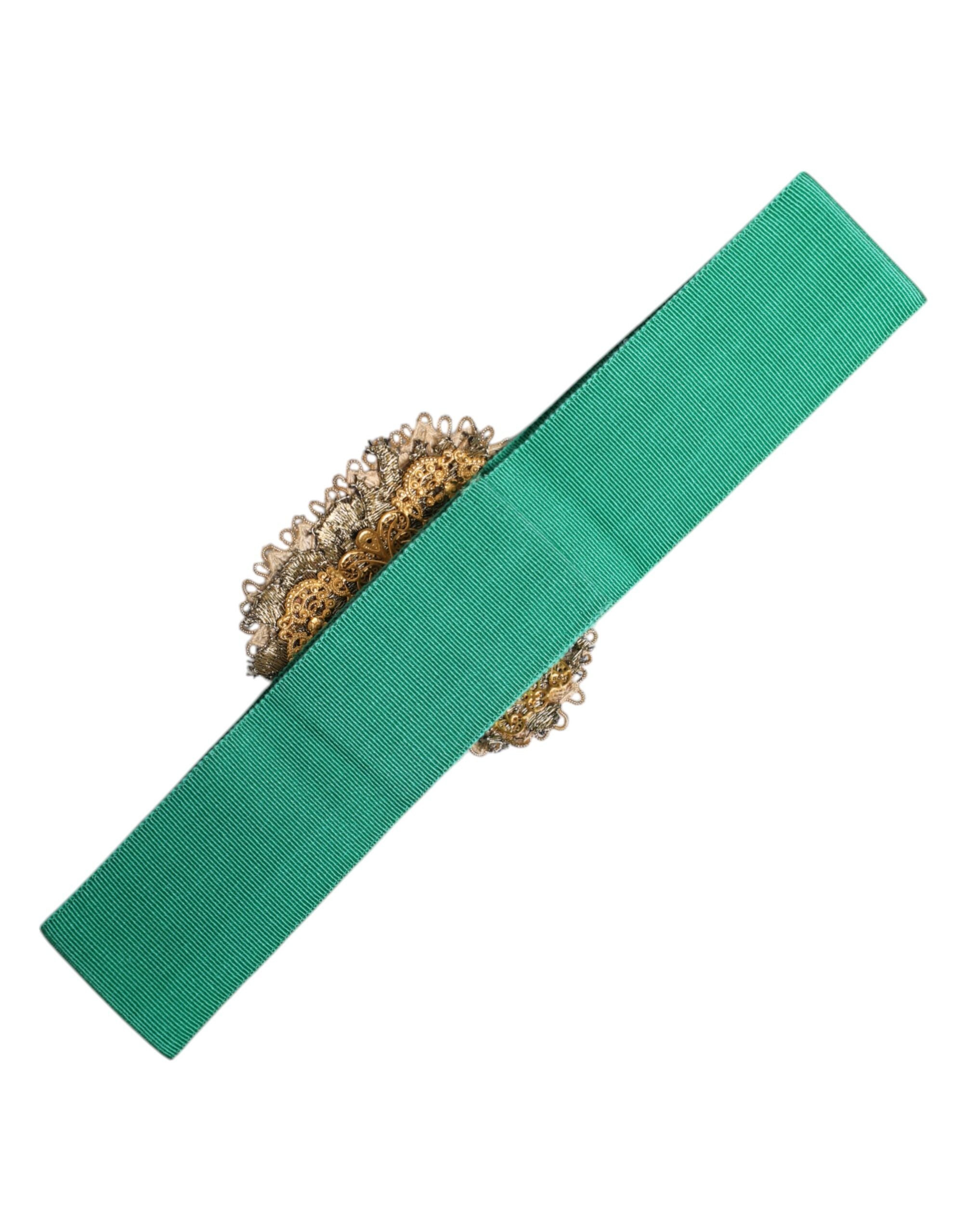 Dolce & Gabbana Green Stretch Wide Waist Heart Embellished Belt Dolce & Gabbana