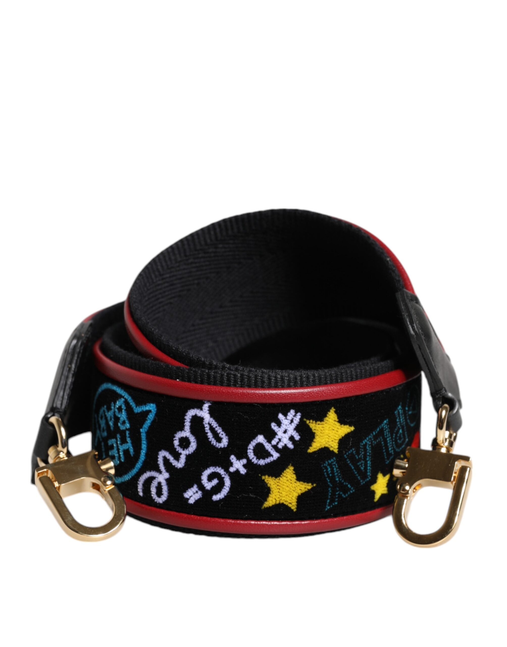 Dolce & Gabbana Black Cotton Printed Bag Shoulder Strap Dolce & Gabbana