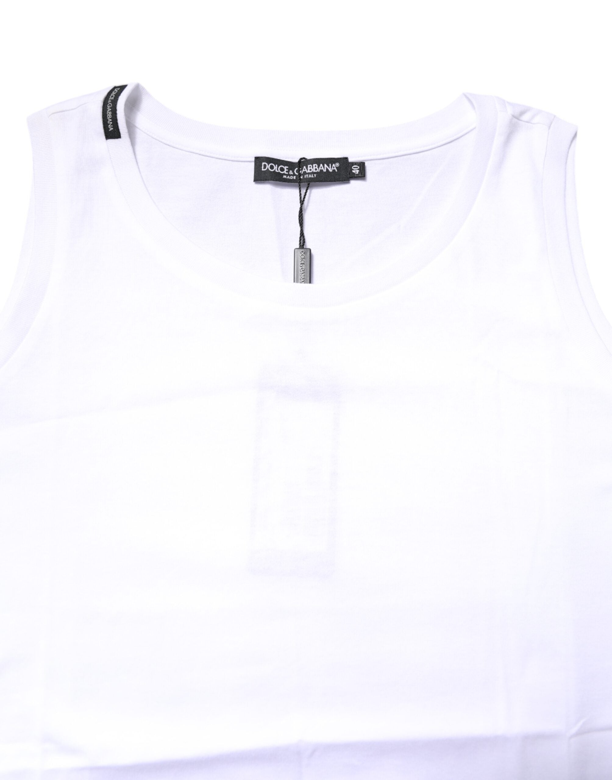 Dolce & Gabbana White Cotton Sleeveless Crew Neck T-shirt Dolce & Gabbana