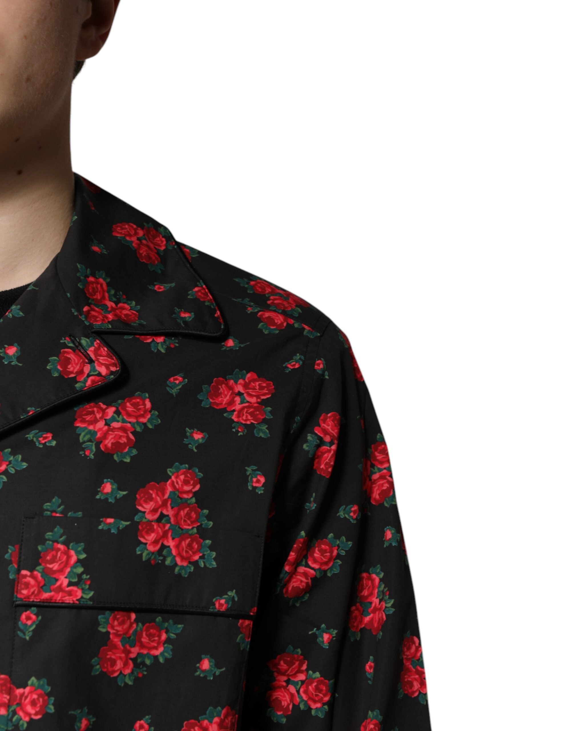 Dolce & Gabbana Black Floral Print Cotton Men Pajama Set Sleepwear Dolce & Gabbana