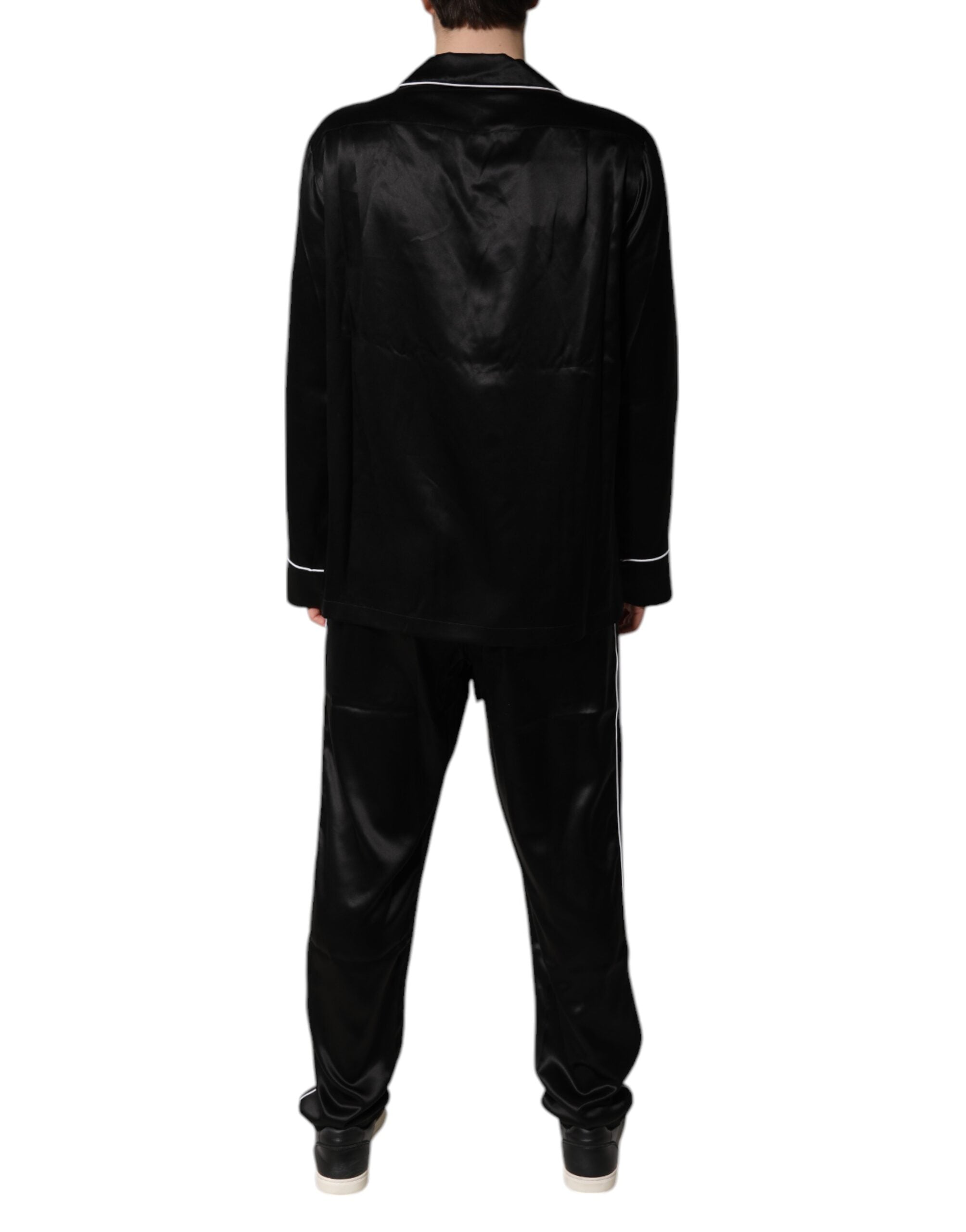 Dolce & Gabbana Black Silk Shirt Pants Pajama Set Sleepwear Dolce & Gabbana
