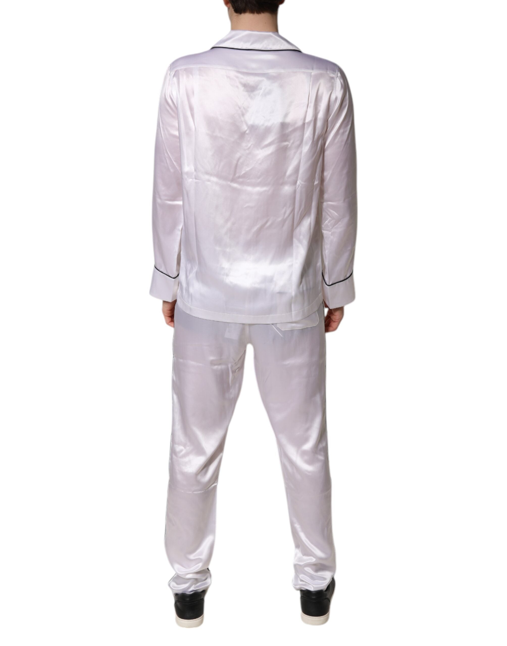Dolce & Gabbana White Satin Silk Men Pajama Set Sleepwear Dolce & Gabbana