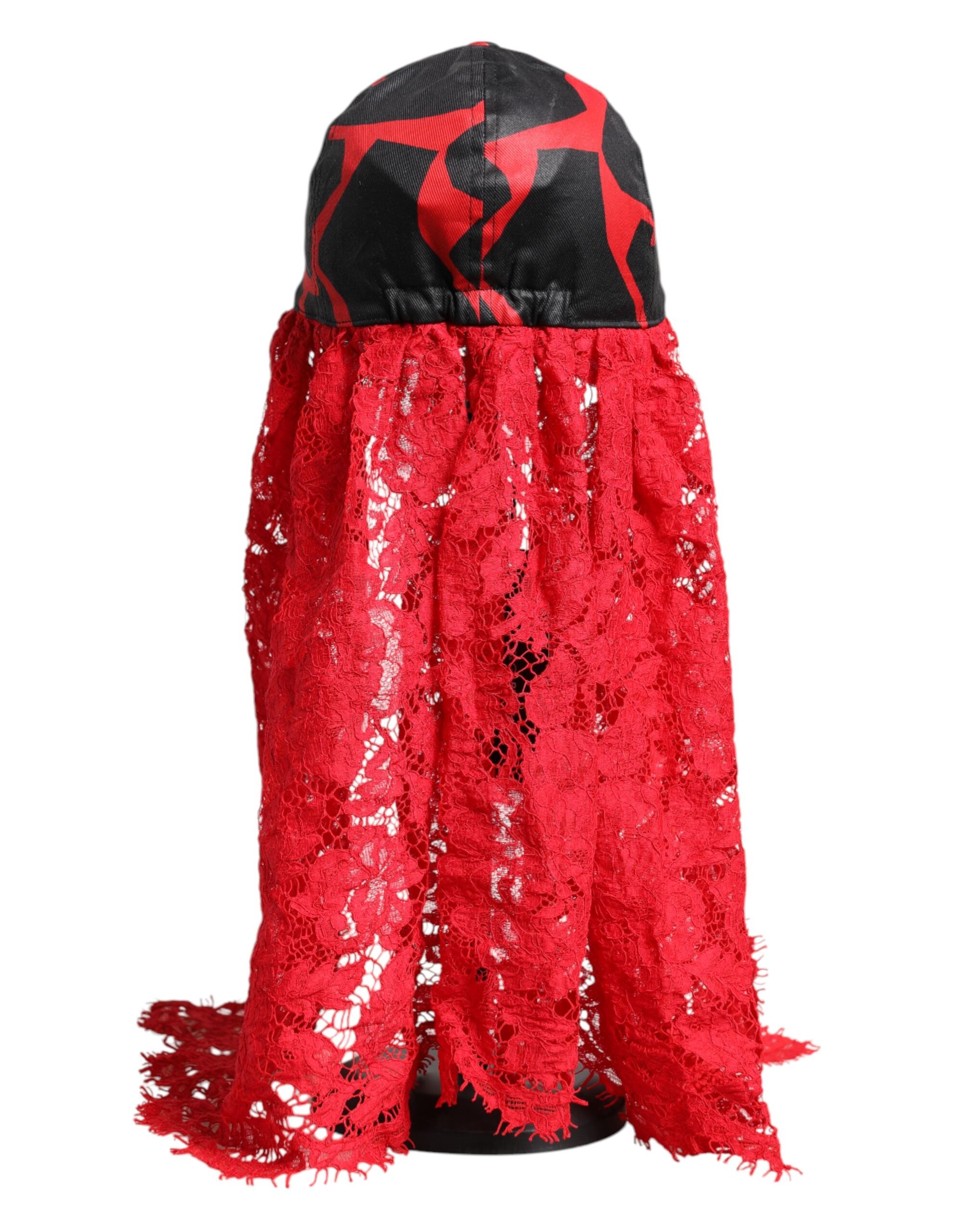 Dolce & Gabbana Red Black Lace Tulle Cotton Baseball Cap Dolce & Gabbana
