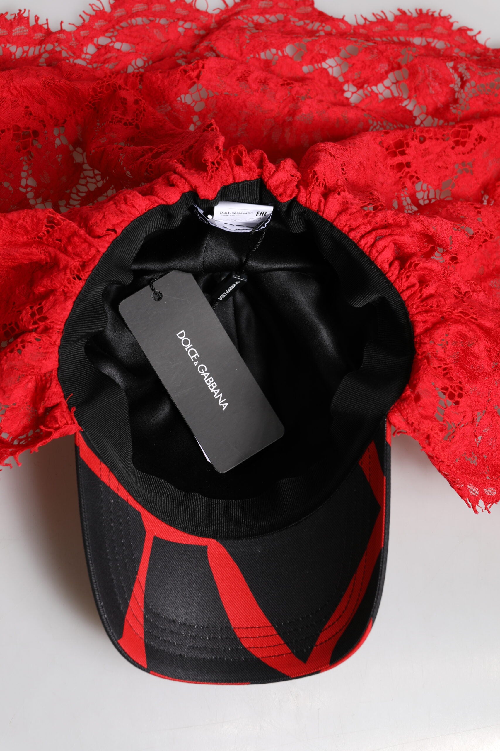 Dolce & Gabbana Red Black Lace Tulle Cotton Baseball Cap Dolce & Gabbana