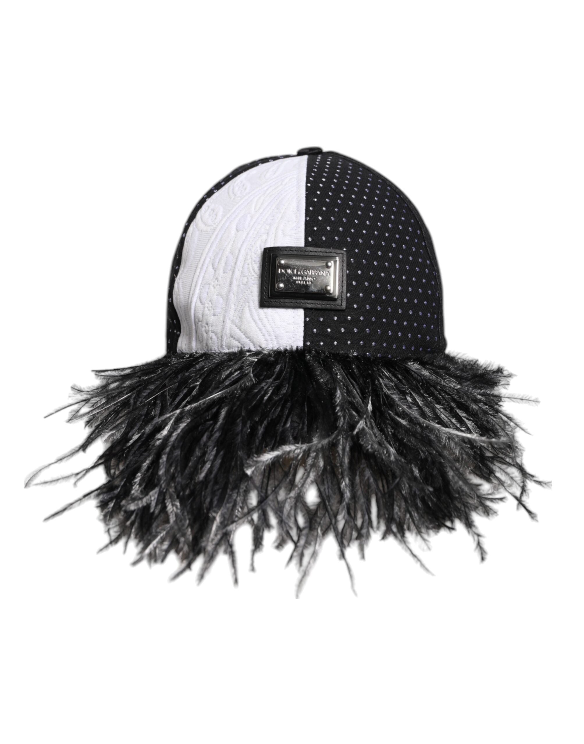 Dolce & Gabbana White Black Polka Dot Feathers Baseball Cap Dolce & Gabbana
