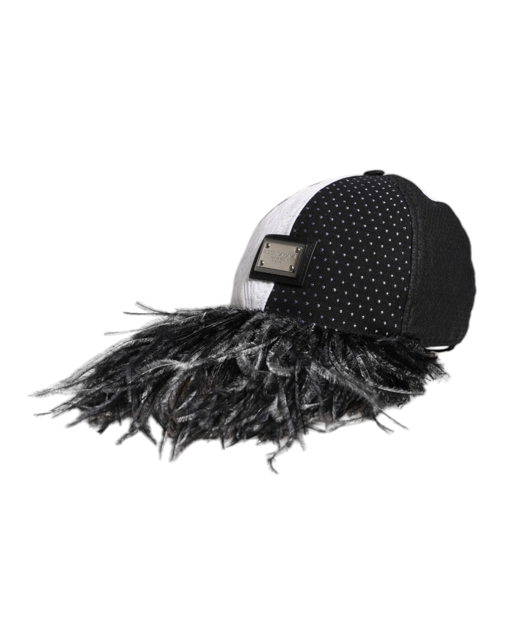 Dolce & Gabbana White Black Polka Dot Feathers Baseball Cap Dolce & Gabbana