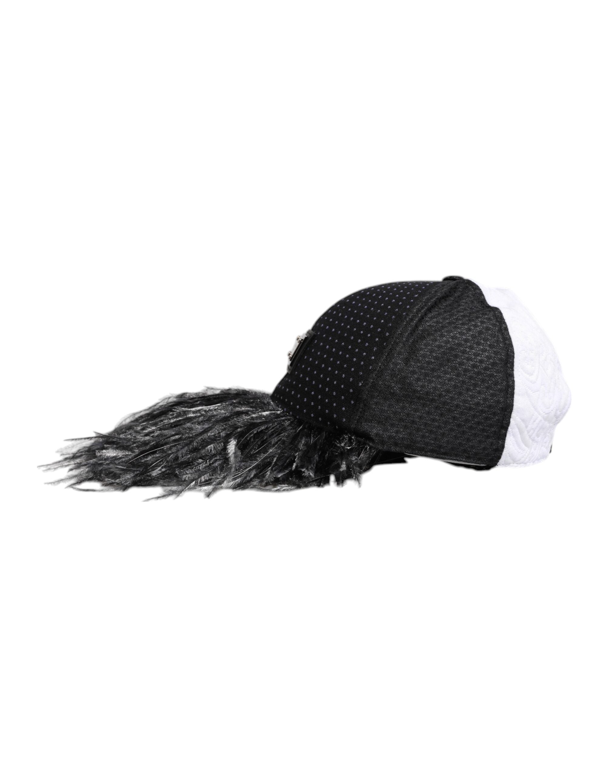 Dolce & Gabbana White Black Polka Dot Feathers Baseball Cap Dolce & Gabbana