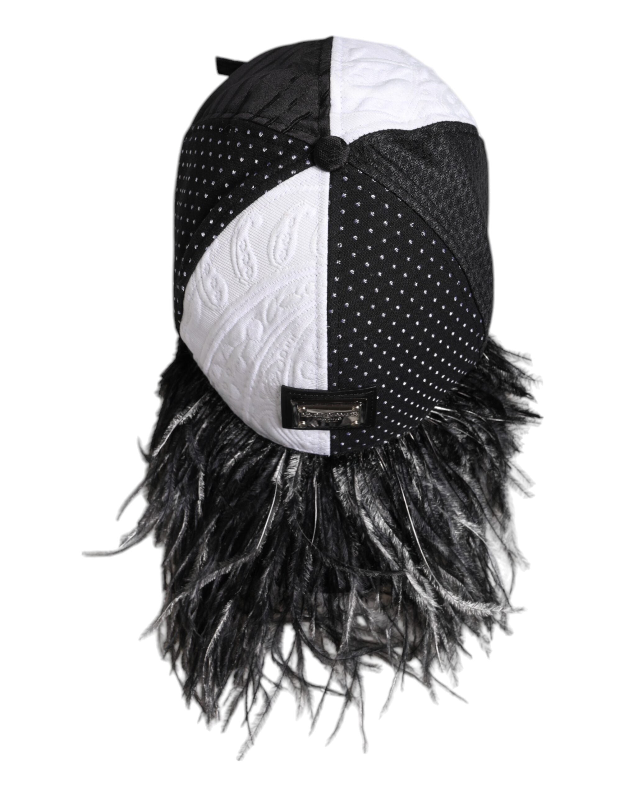Dolce & Gabbana White Black Polka Dot Feathers Baseball Cap Dolce & Gabbana