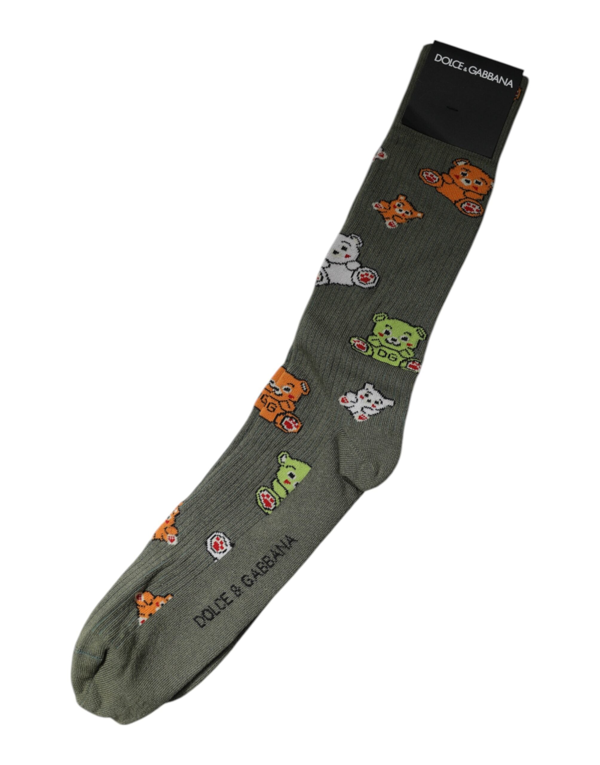 Dolce & Gabbana Green Nylon DG Bear Printed Mid Calf Socks Dolce & Gabbana