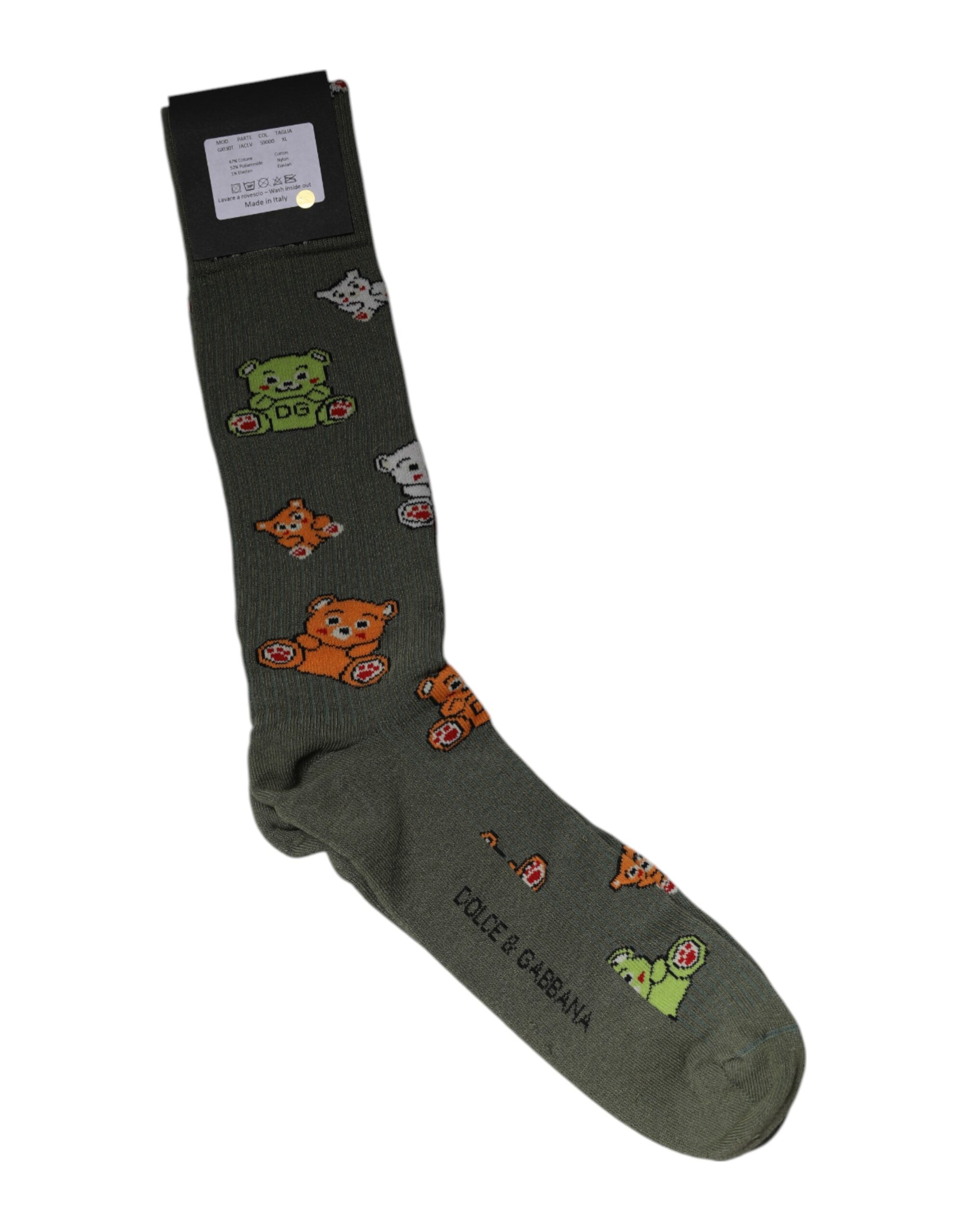 Dolce & Gabbana Green Nylon DG Bear Printed Mid Calf Socks Dolce & Gabbana