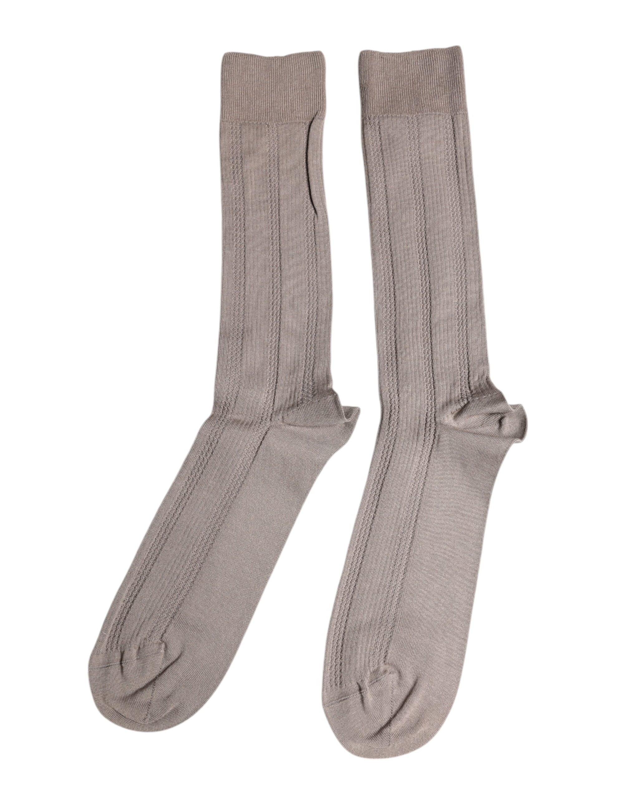 Dolce & Gabbana Brown Cotton Stretch Logo Over Calf Socks Dolce & Gabbana