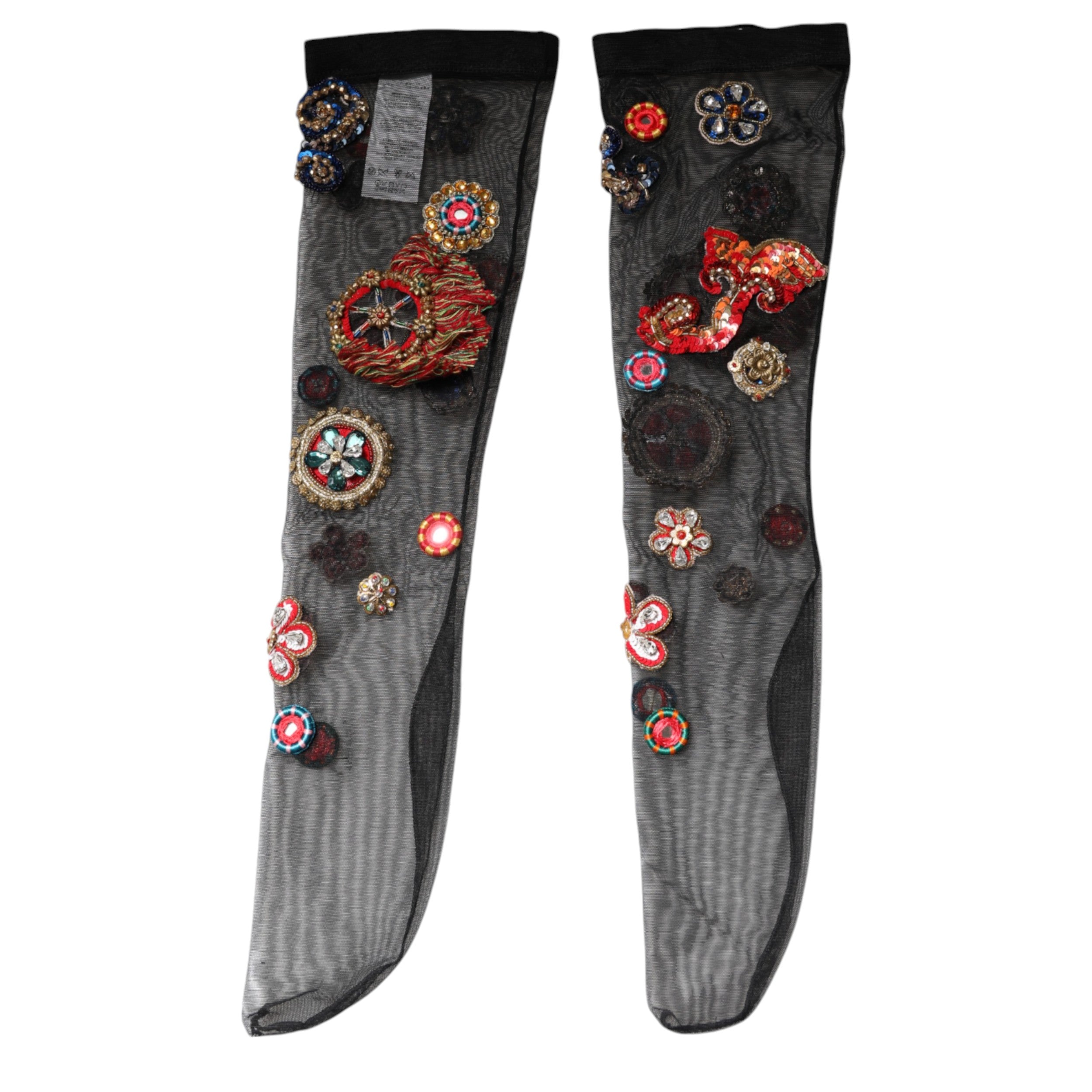 Dolce & Gabbana Black Stretch Carretto Crystal Stockings Socks Dolce & Gabbana