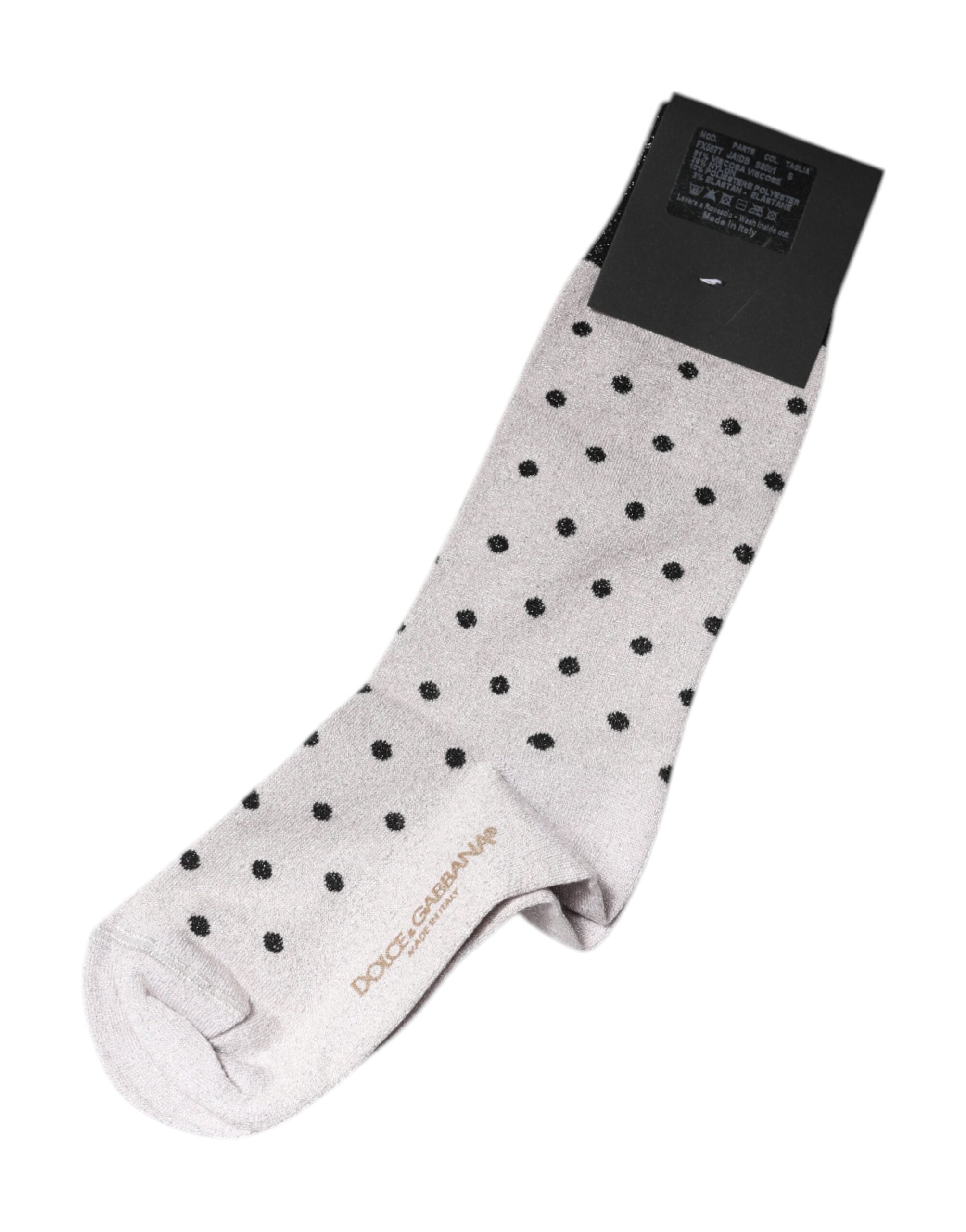 Dolce & Gabbana Gray Viscose Stretch Dotted Socks Dolce & Gabbana