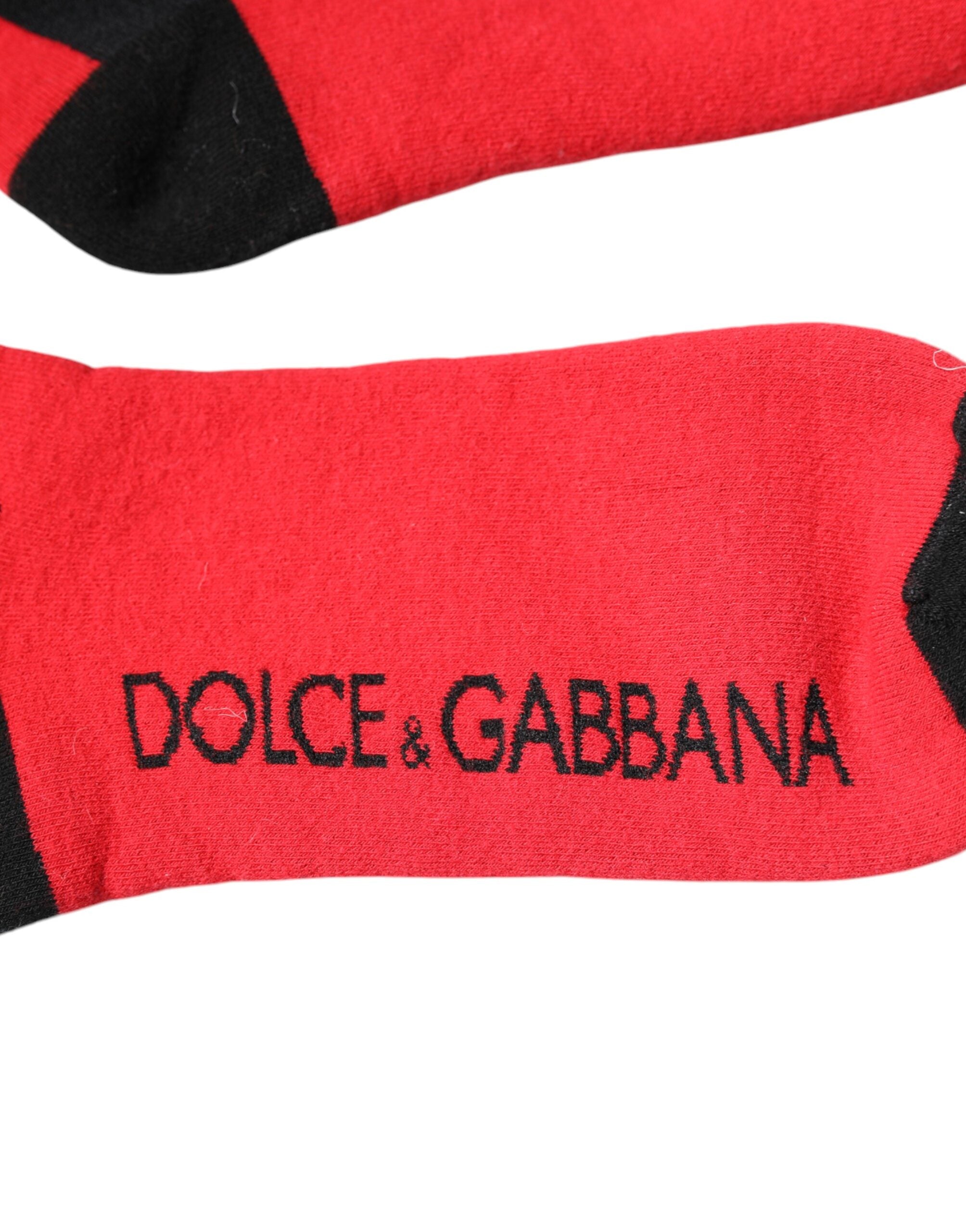 Dolce & Gabbana Red Cotton Stretch Printed Socks Dolce & Gabbana