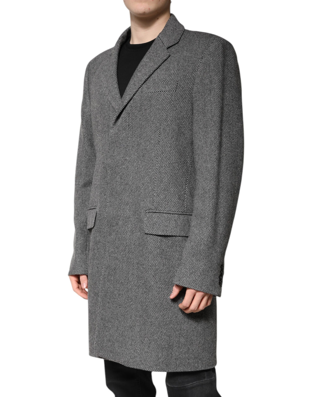 Dolce & Gabbana Gray Wool Single Breasted Trench Coat Jacket